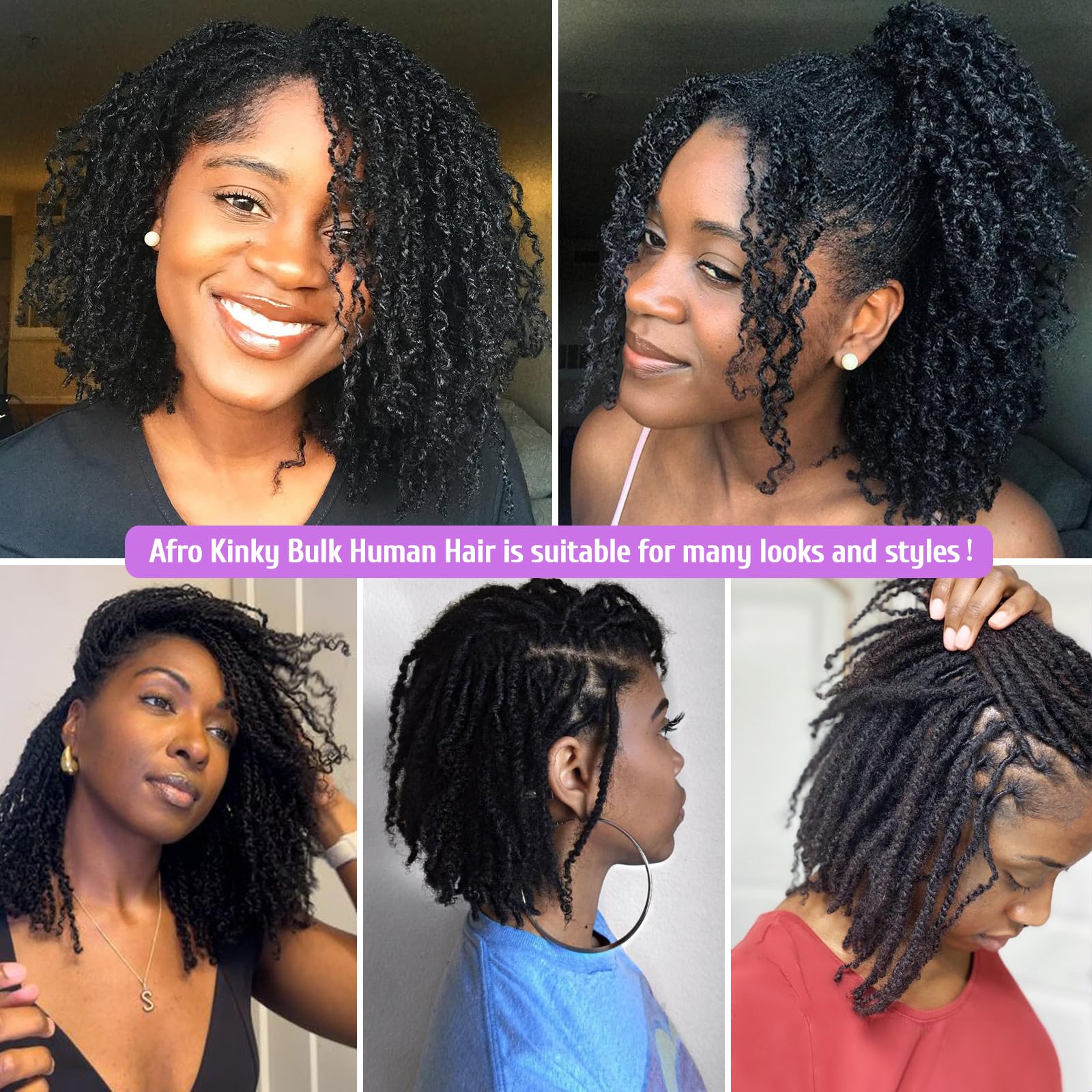 Amazon.com : 2 Packs Afro Kinky Bulk Human Hair 10 Inch 50g  display picture 2