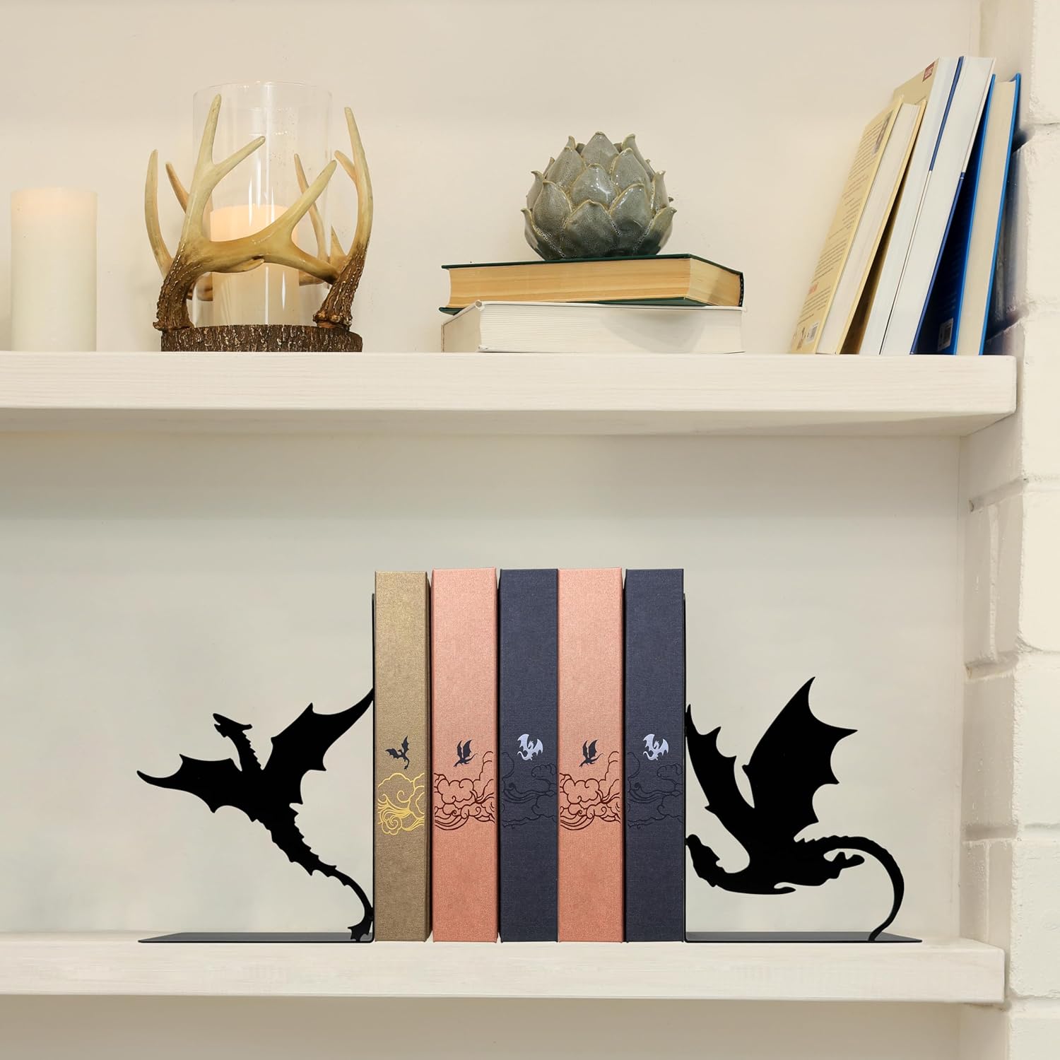 Fourth Fantasy Dragon Bookends for Heavy Books – Fourth Matte Black Wing Metal Book Ends with Novelty Dragon | Epic Saga-Inspired Shelf Decor Gifts for 4th Lovers, The Wing Mythical 4th Merch for Fans