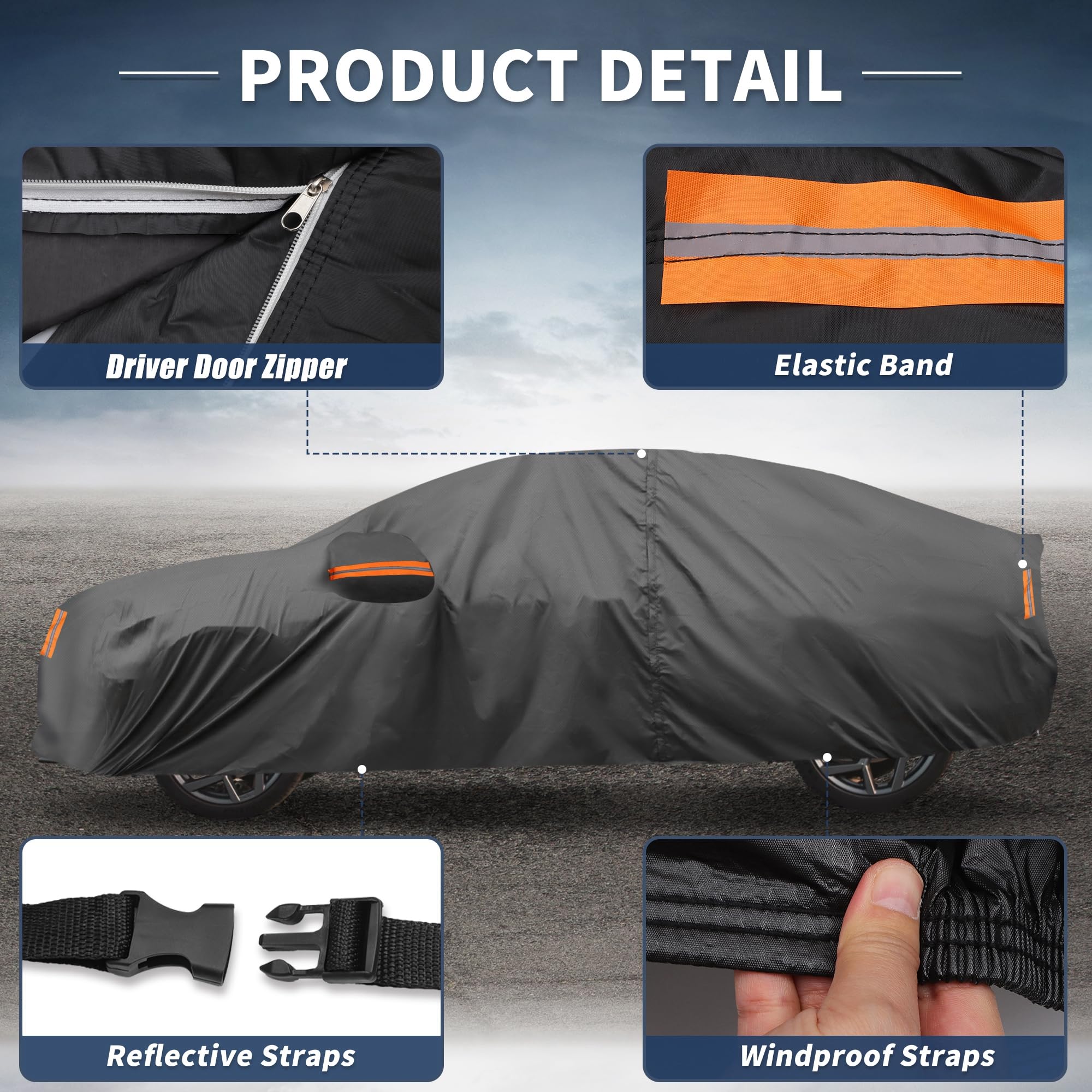 X AUTOHAUX Car Cover for Honda Civic Sedan Coupe 210D-PU Outdoor Full Car Cover All Weather with Door — view 6