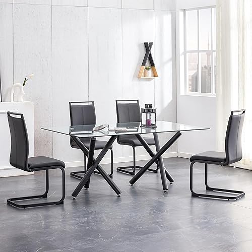 Miniatura 119 de AZmac Juego de 4 sillas de comedor modernas de cuero, sillas de cocina sin brazos, sillas de comedor con asiento acolchado tapizado y patas cromadas