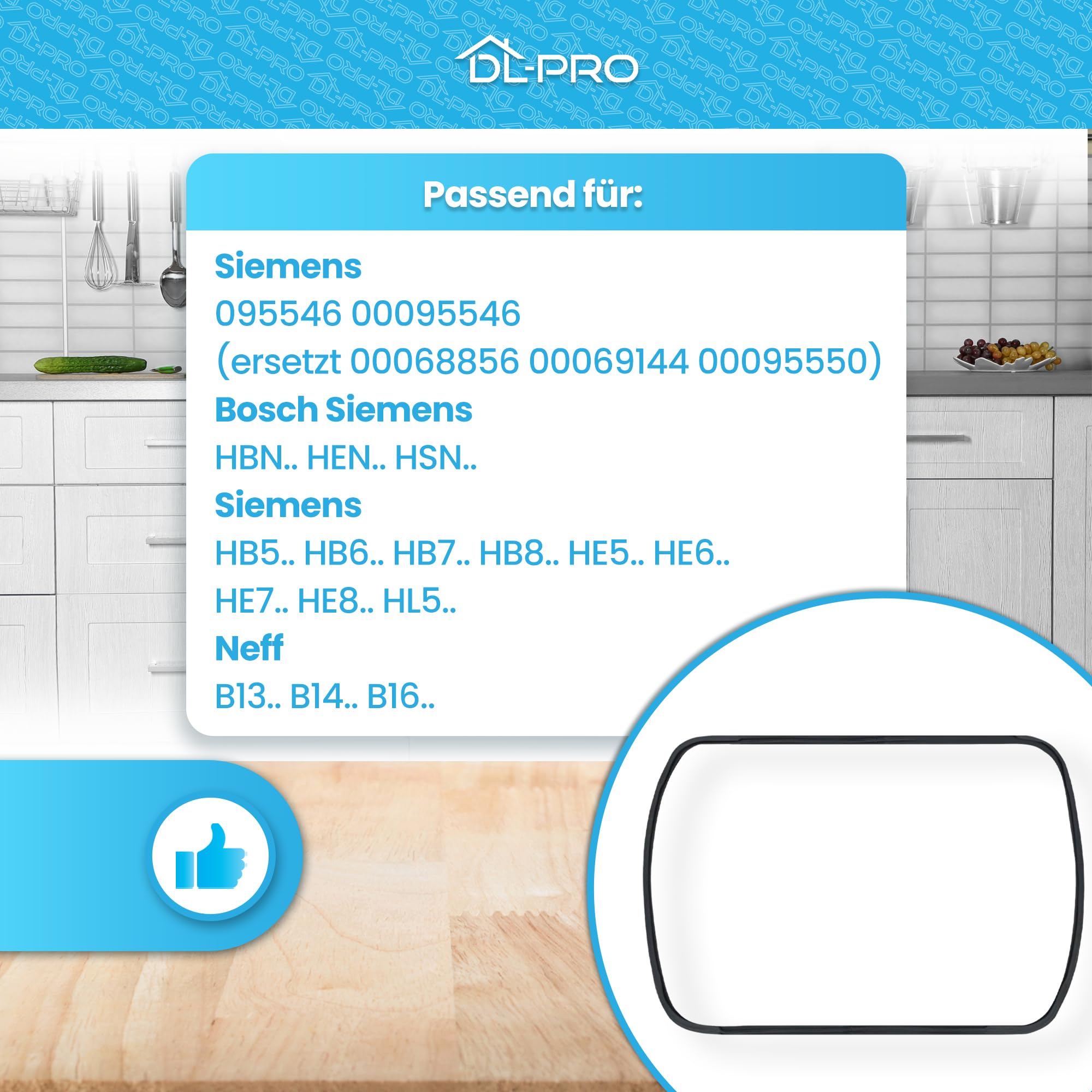 DL-pro Türdichtung Backofendichtung für Bosch Siemens 095546 00095546 rundum 6Haken für Backofen Ofen Herd