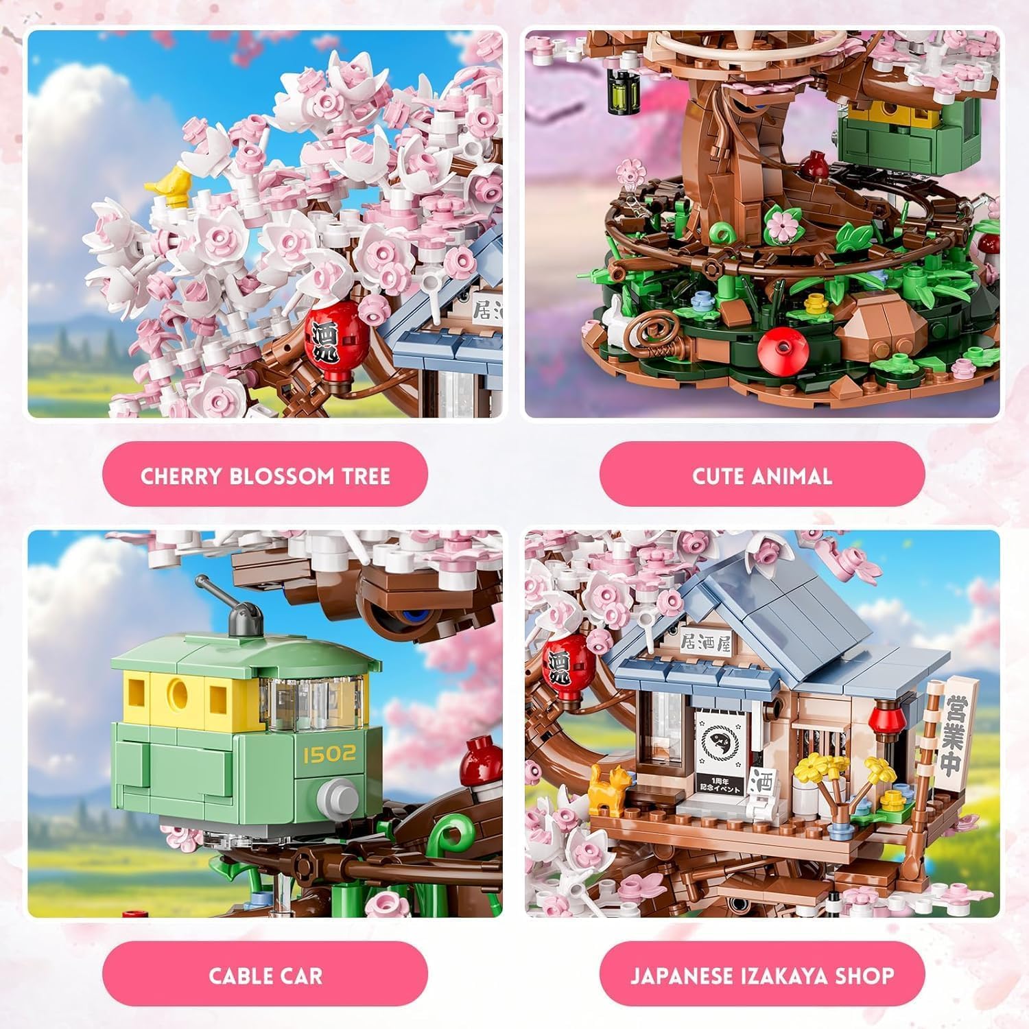 QGGQ Ideas Japan Izakayas Cherry Blossom Friends Tree House Building Blocks - Image 3