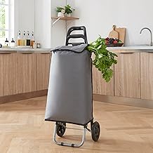 [en.casa] Folding Shopping Trolley Max Load 30 kg Auxiliary Trolley with Wheels Capacity 36 L Steel/Polyester Oxford 600D 96 x 35 x 29 cm Grey Black