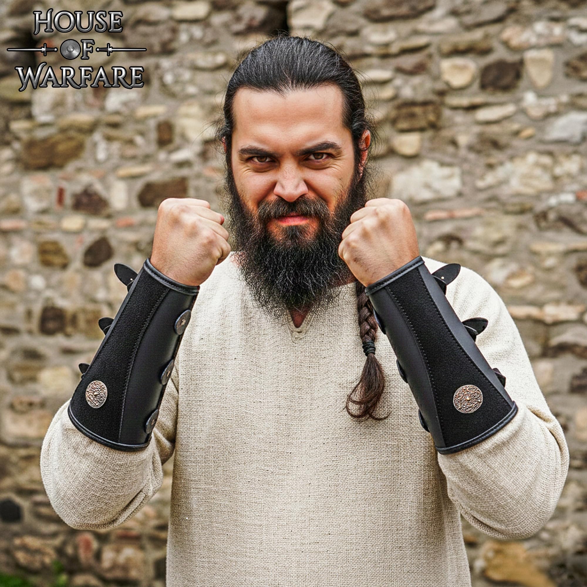 House of Warfare Mittelalterliche Armschienen 100% echtes Leder Armschutz - Authentischer Armschutz für LARP, Fantasy, Halloween