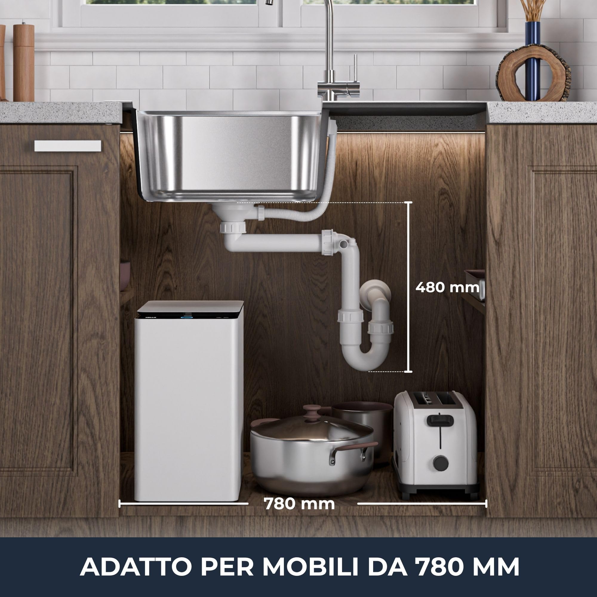 ANW HOME Lavello Cucina 1 Vasca 80x50 cm, Acciaio Inox | Incasso, Finitura Satinata, Spessore 1 mm, Con Sifone