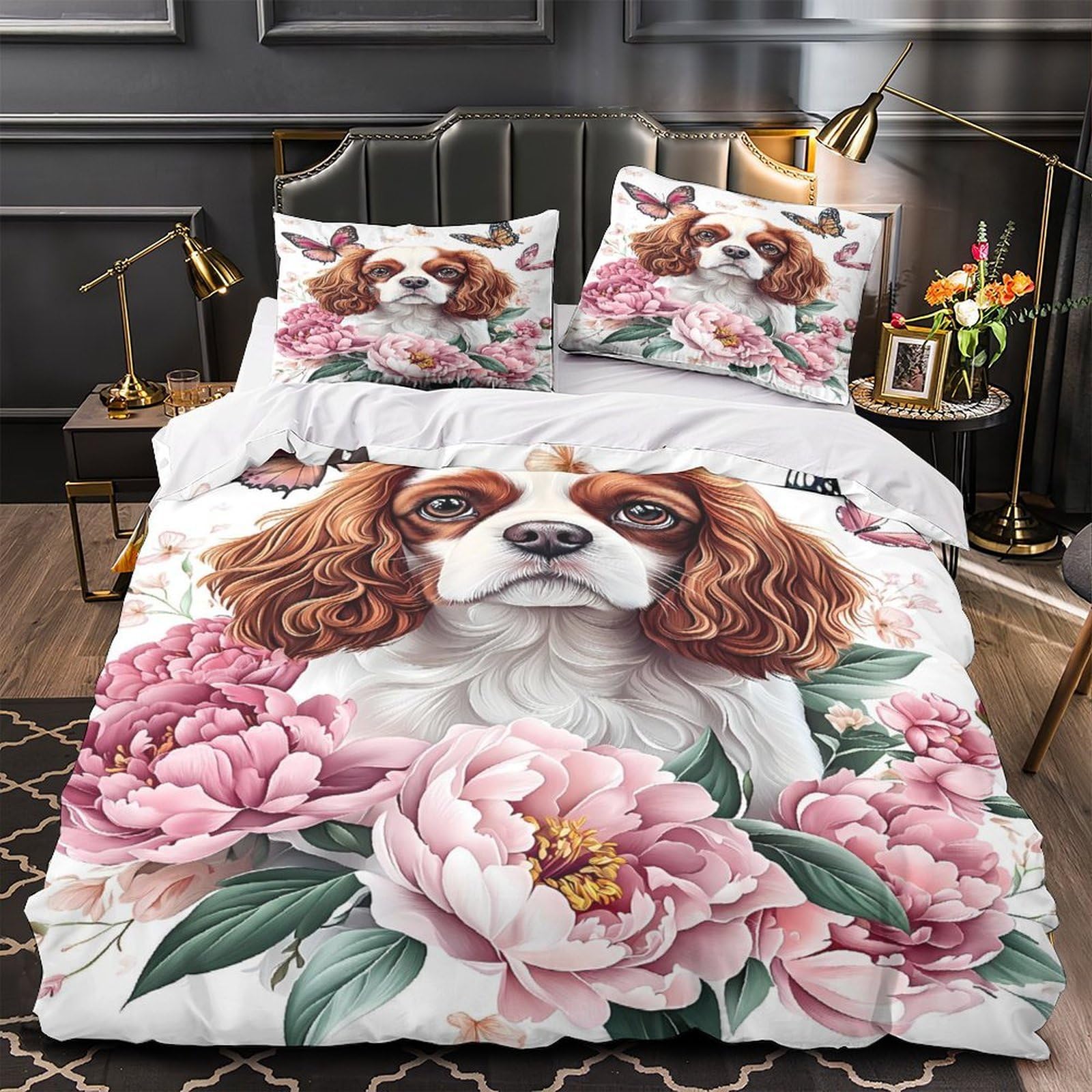 Drap de couette Cavalier King Charles impression 3D haute définition 260x220cm