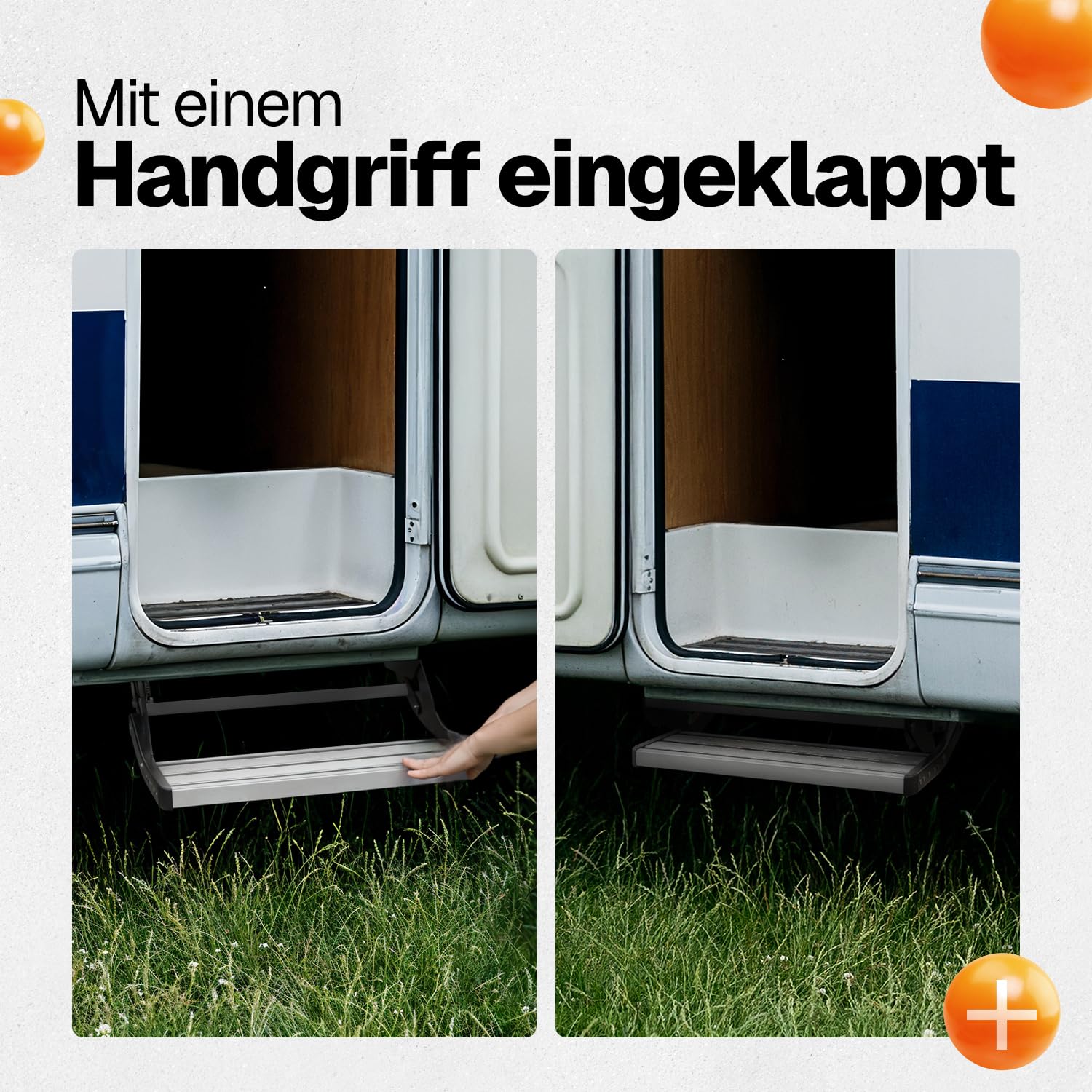 Trittstufe für Wohnmobil – Klappbare Einstiegshilfe aus Aluminium, 60x21x17cm, wetterfest, tragfähig bis 200 kg, rutschfest, einfache Montage, für Wohnwagen und Camper