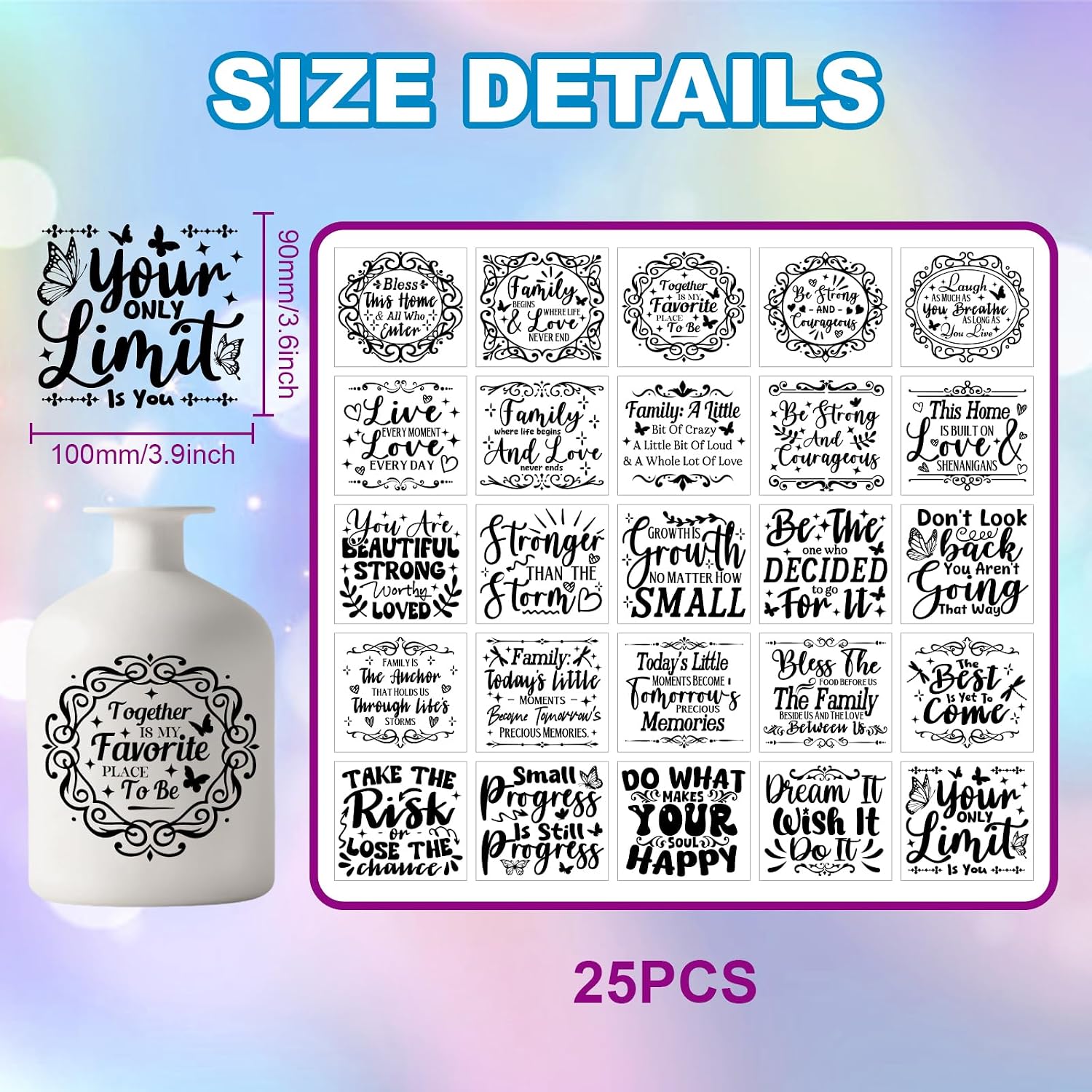 GLOBLELAND 25 Sheets Inspirational Quotes Silhouette Decal Stickers for Jar Vase Motivational Text Adhesive Lantern Stickers Family Motto Plastic Decals for Window Lamp Glass Art Home Decor Crafts image 2