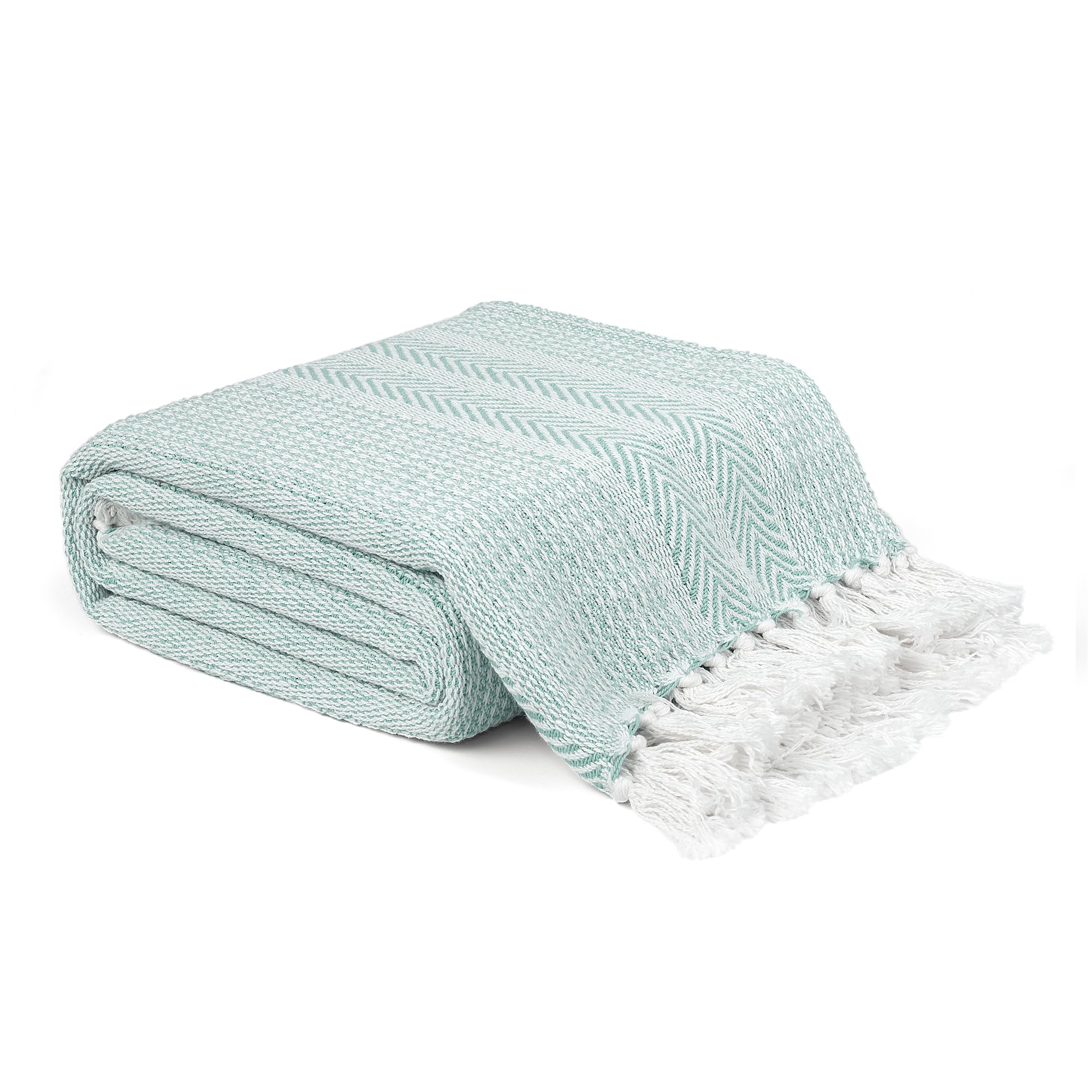 Ehc Duck Egg Cross-Stitch Pattern Throw Blanket, Handwoven Cotton Throws For Sofas Bed Sofa Settee Couch Reversible Bed Cover Over Bedspread, Single, 125 X 150 Cm,