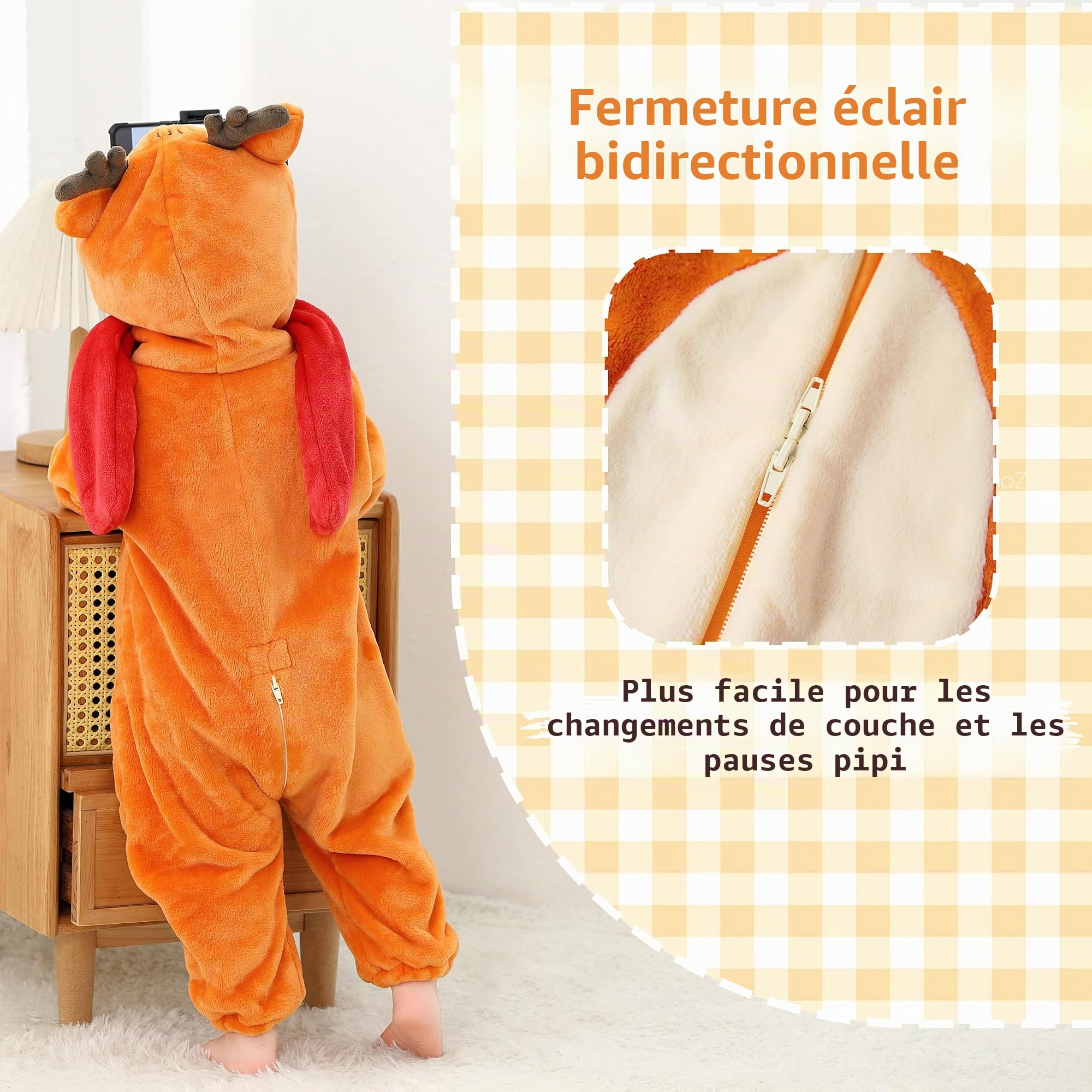 LOLANTA Déguisement de Renne Unisexe pour Bébé, Animal Combinaison en Flanelle à Capuche Barboteuse Enfant, Costume de Noël