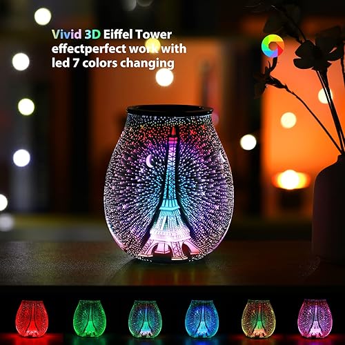 Miniatura 20 de Calentador eléctrico de cera con aroma de alas de ángel 3D con luz LED de 7 colores cambiantes, calefacción PTC, bandeja de silicona extraíble