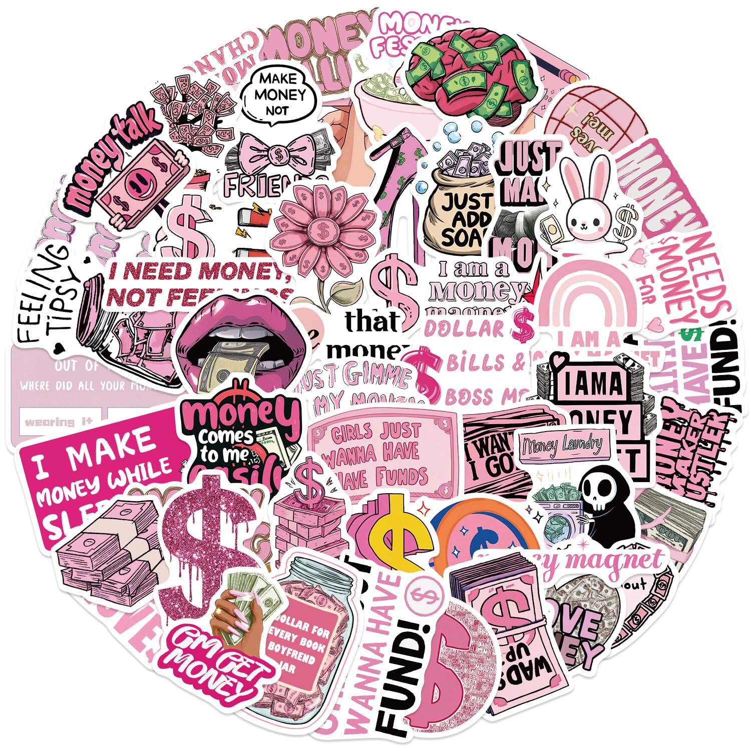 50 Pcs Money Stickers Laptop Car Scrapbook Phone Skateboard Suitcase Luggage Bike Money Vinyl Waterproof Aesthetic Personalised Stickers for Adults