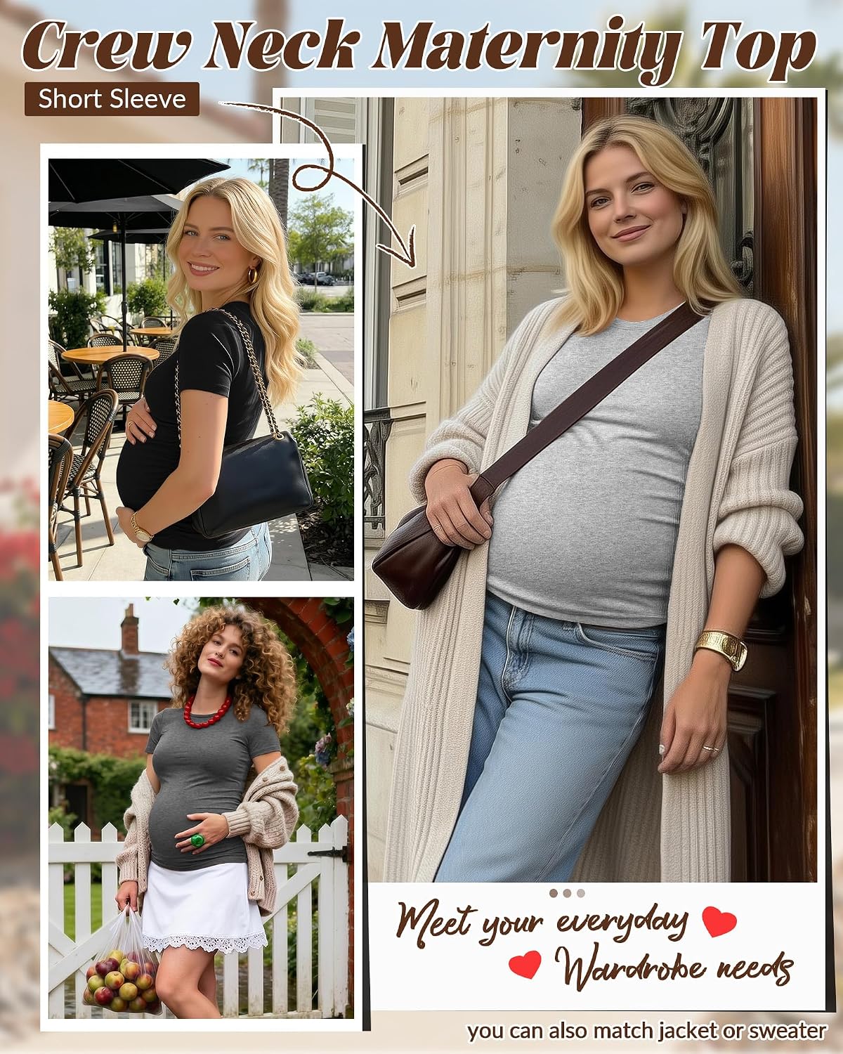 Huukeay 4 Pack Women's Short Sleeve Maternity Tops image 3
