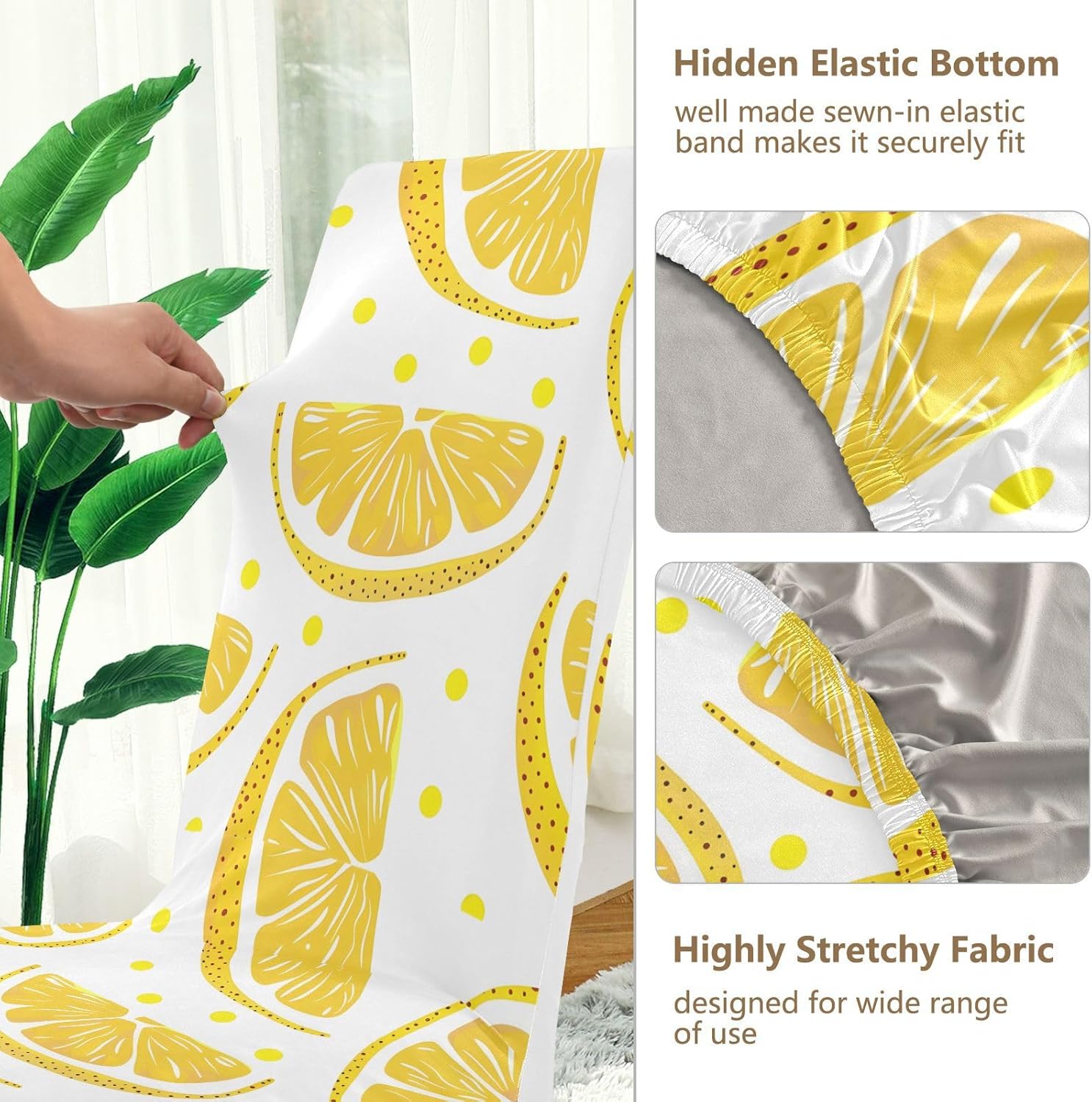 ALAZA Chair Covers for Dining Room, with Lemon and Polkadot Stretch Chair Cover Sets Chair Protector Removable Washable for Ktichen Restaurant Hotel