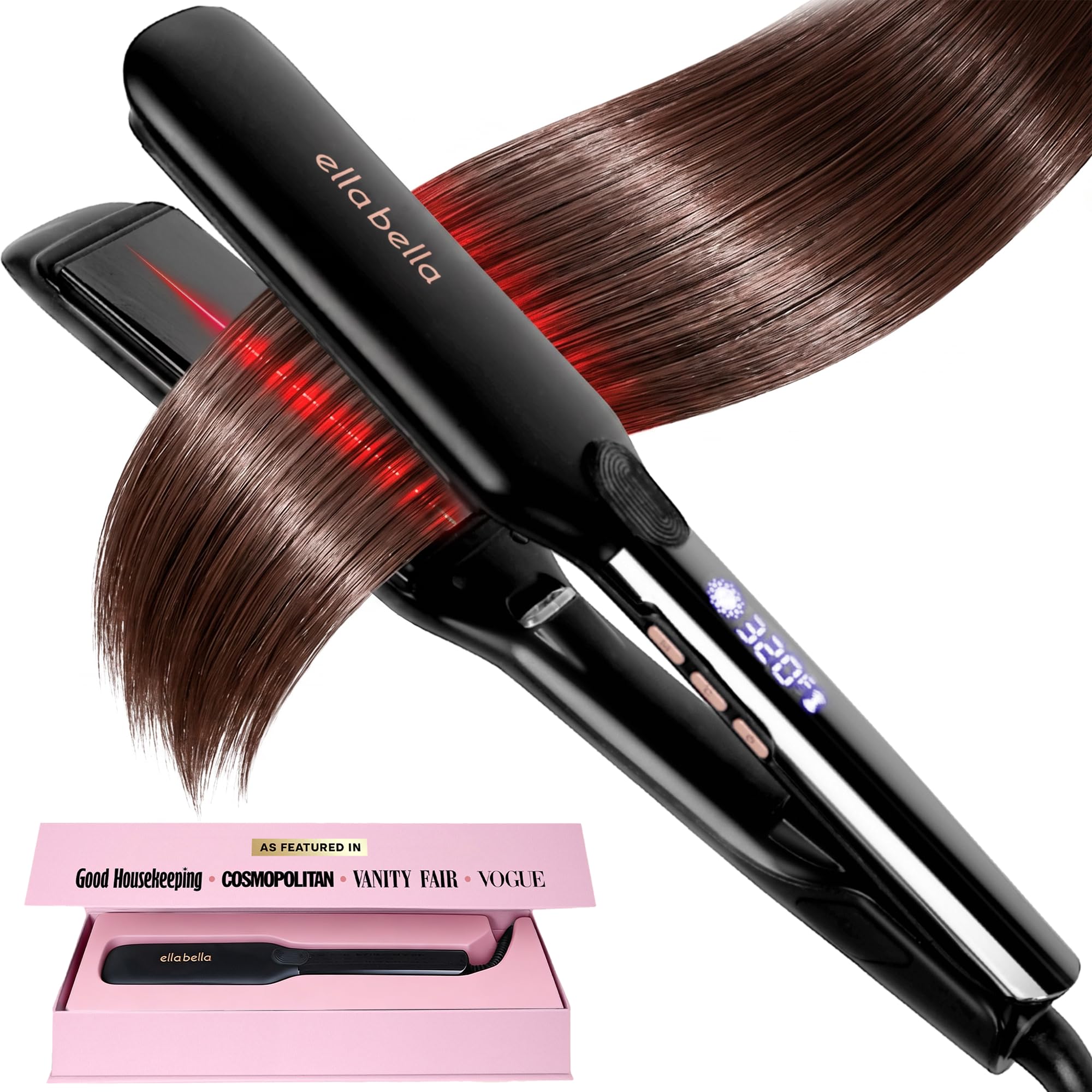 ELLA BELLA® Titanium Flat Iron Hair Straightener (with Infrared) • Professional Straightening Iron • Digital Display to Accurately Control Temperature • As Featured in Good Housekeeping