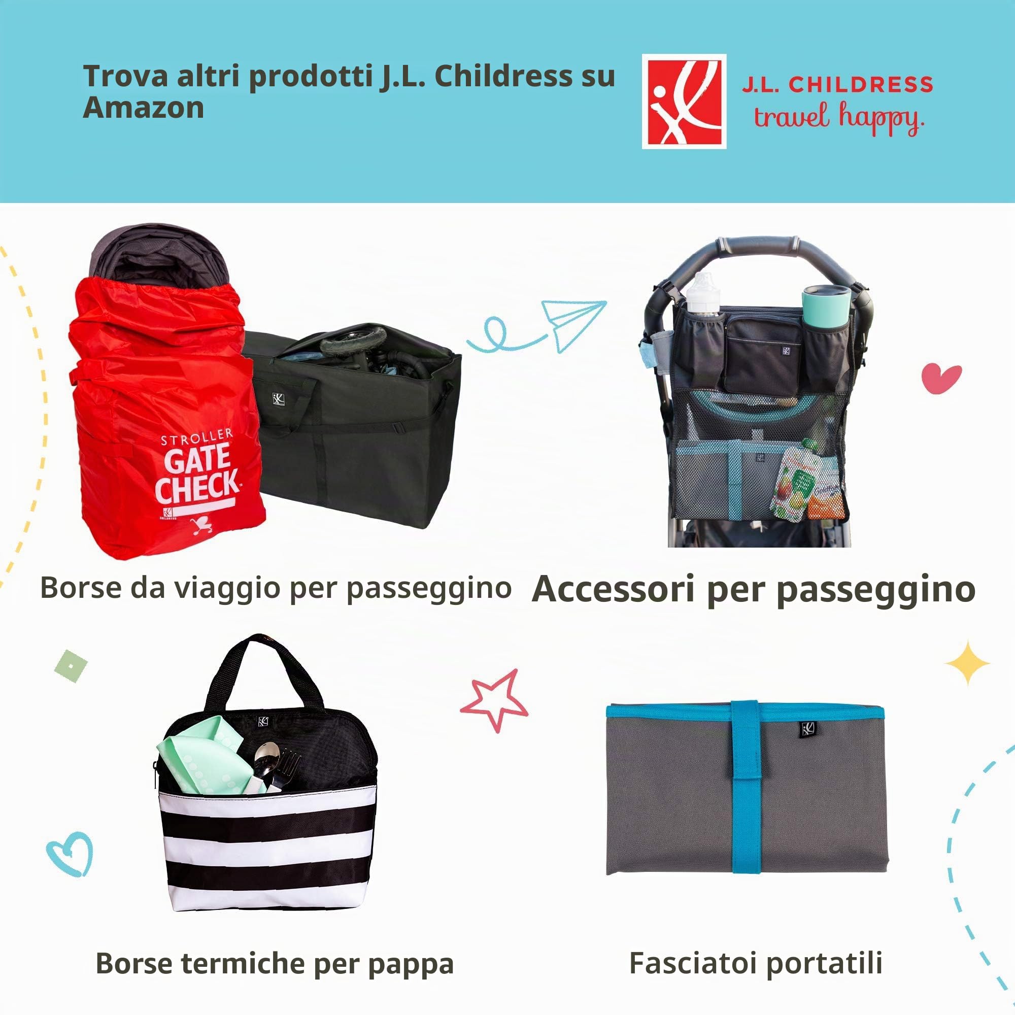 JL Childress Borsa da Viaggio per Seggiolino Auto con Ruote, colore: Nero