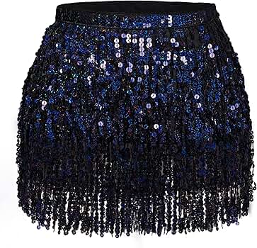 Amazon.com: Belly Dance Hip Scarf Sequin Tassel Skirt