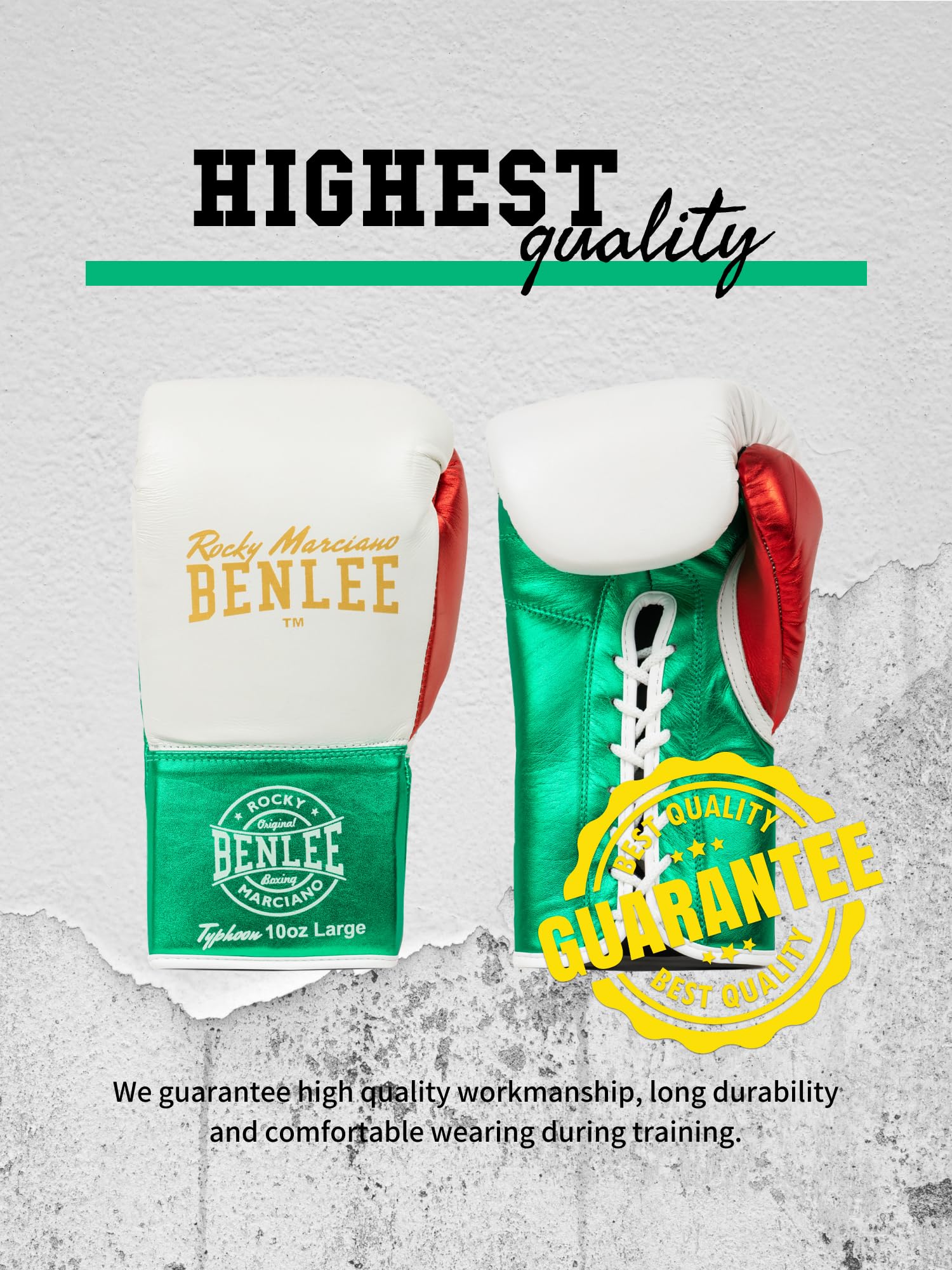 Benlee r?kawice bokserskie ze skóry Typhoon White/Green/Red 08 oz R