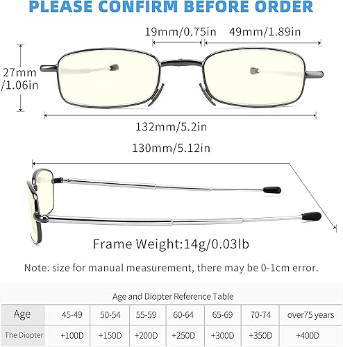 Miniatura 2 de VOGSee Gafas de lectura con bloqueo UV de luz azul, compactas y plegables con bisagra de resorte con almohadilla de nariz suave para hombres y