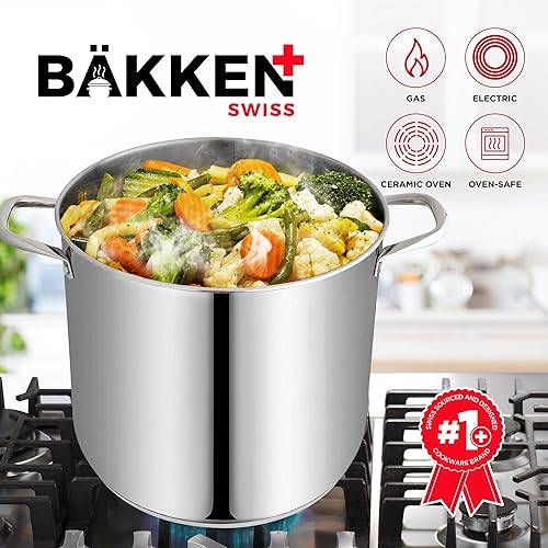 Miniatura 7 de Bakken-Swiss Deluxe - Olla de acero inoxidable de 20 cuartos de galón con tapa transparente de vidrio templado, deliciosas sopas, guisos y cocción