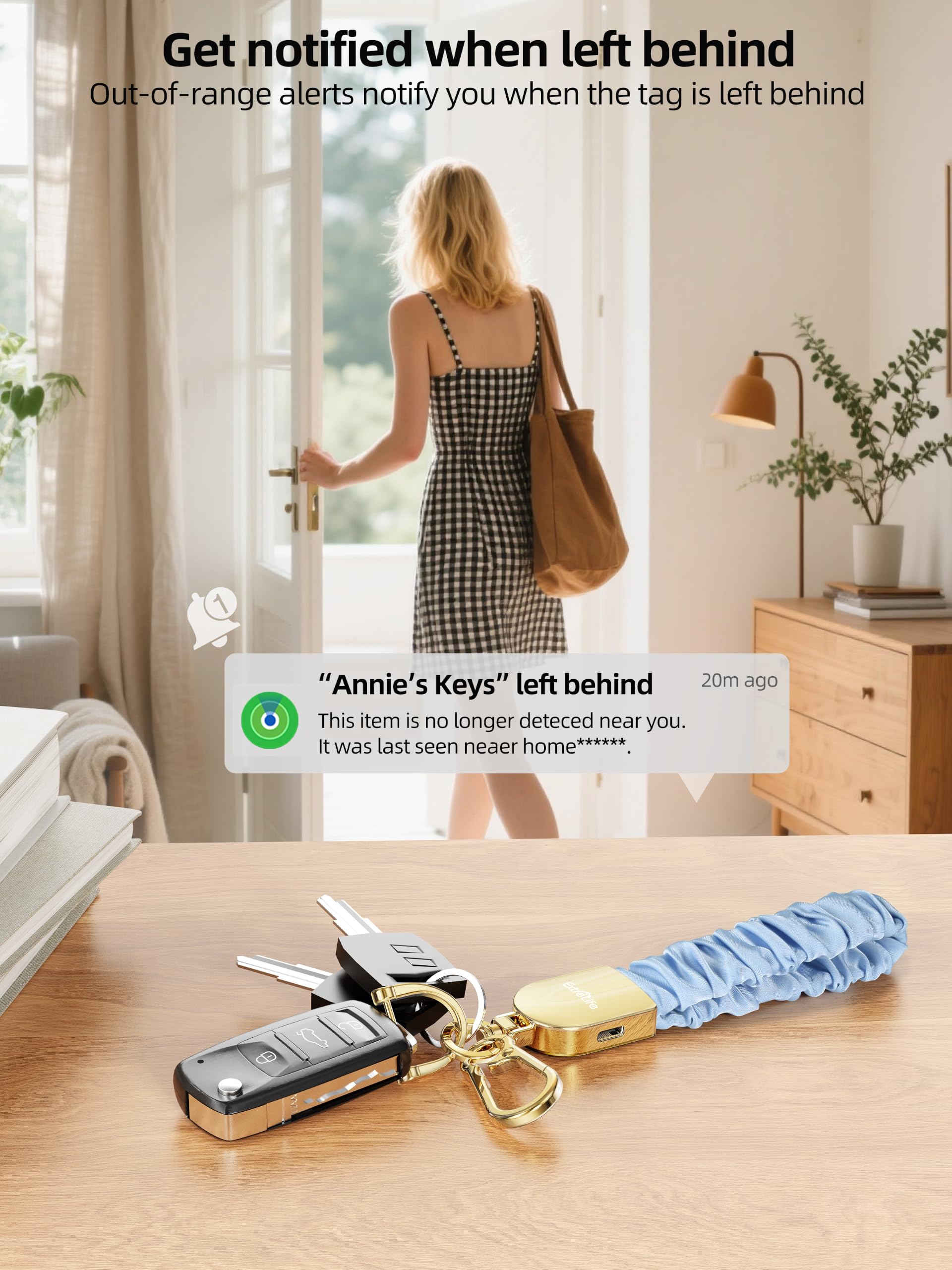 Portachiavi da polso, funziona con Apple Find My, elastico elastico per donne e uomini, portachiavi per auto con localizzatore GPS, ricerca chiavi intelligenti, ricaricabile, blu nebbia