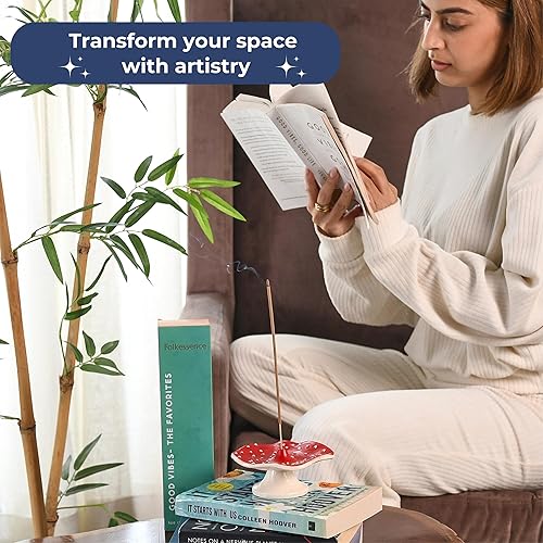 Miniatura 7 de Folkulture Soporte de incienso de hongos para palos, soporte para quemador de incienso, atrapa cenizas o incienso para decoración de mesa, soporte