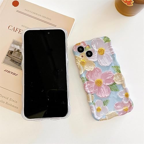 Miniatura 6 de Paletatb Funda diseñada para iPhone 11 de 6.1 pulgadas, pintura al óleo retro impresa con patrón de flores, bonita forma de marco de onda rizada,