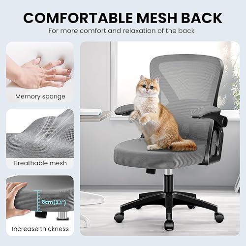 Miniatura 4 de Silla de oficina, sillas ergonómicas de escritorio para computadora en casa, cómoda silla de malla transpirable con soporte lumbar ajustable,
