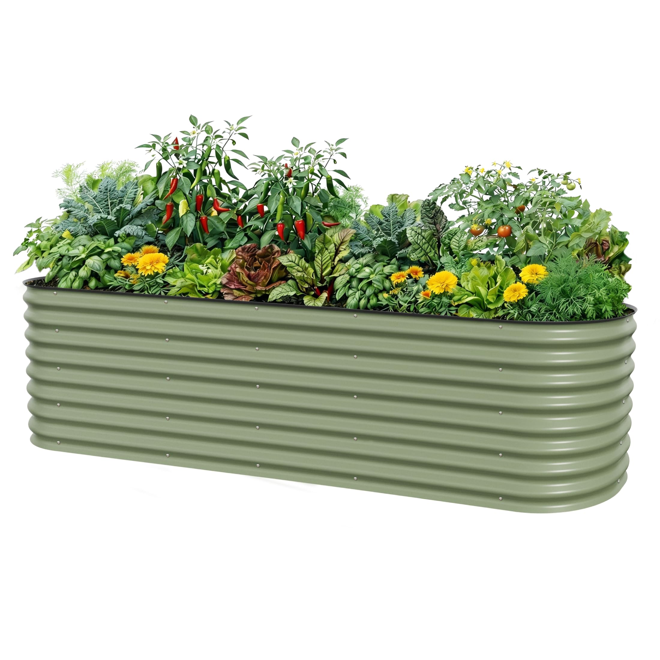 Vego garden 26" Extra Tall Raised Garden Bed Kits, 10 in 1 Modular Raised Planter Box for Vegetables Flowers Fruits Oval Metal Raised Garden-Olive Green