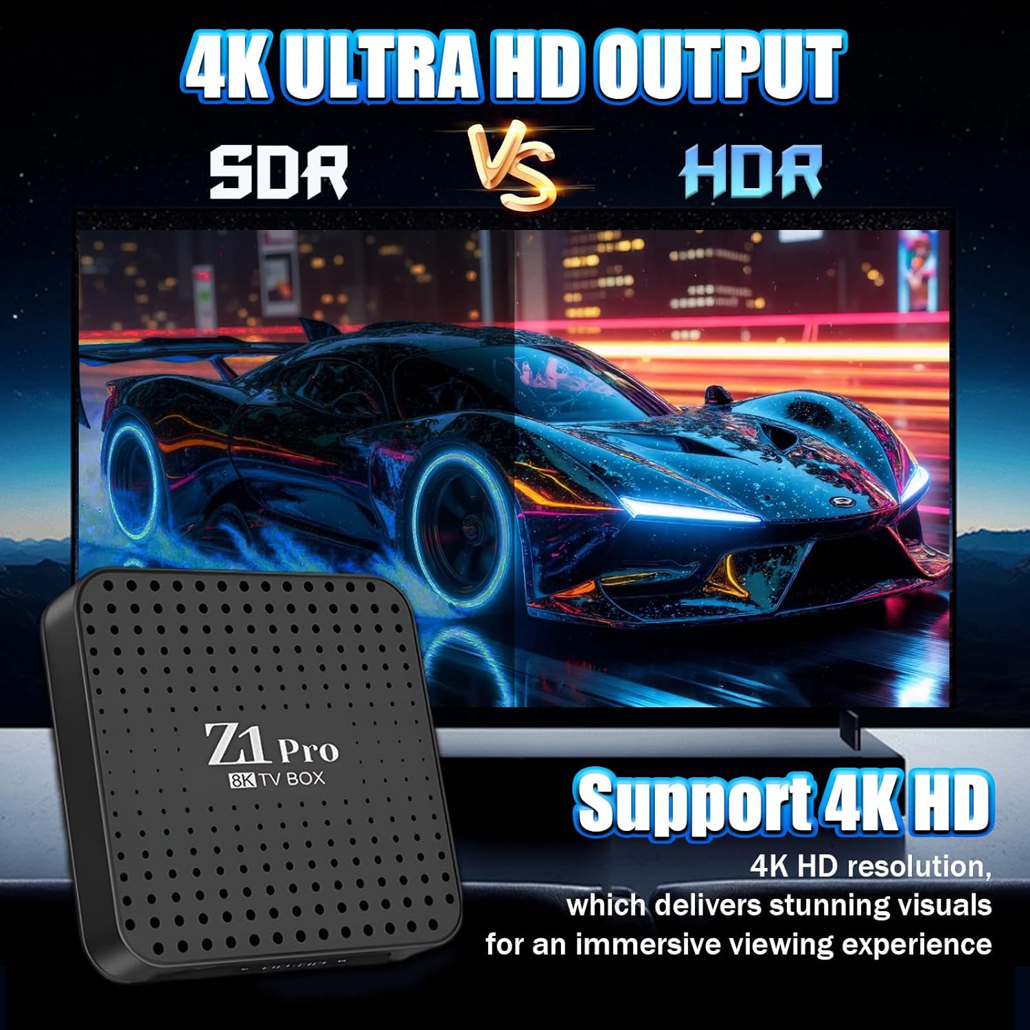 Z1 Pro Android 10.0 TV Box, 4K Ultra HD Smart Box for TV with 2.4GHz+5GHz WiFi, Internet Channel Box TV Device, H313 Quad-core, USB 2.0, Bluetooth Voice Remote Control, Compact and Powerful