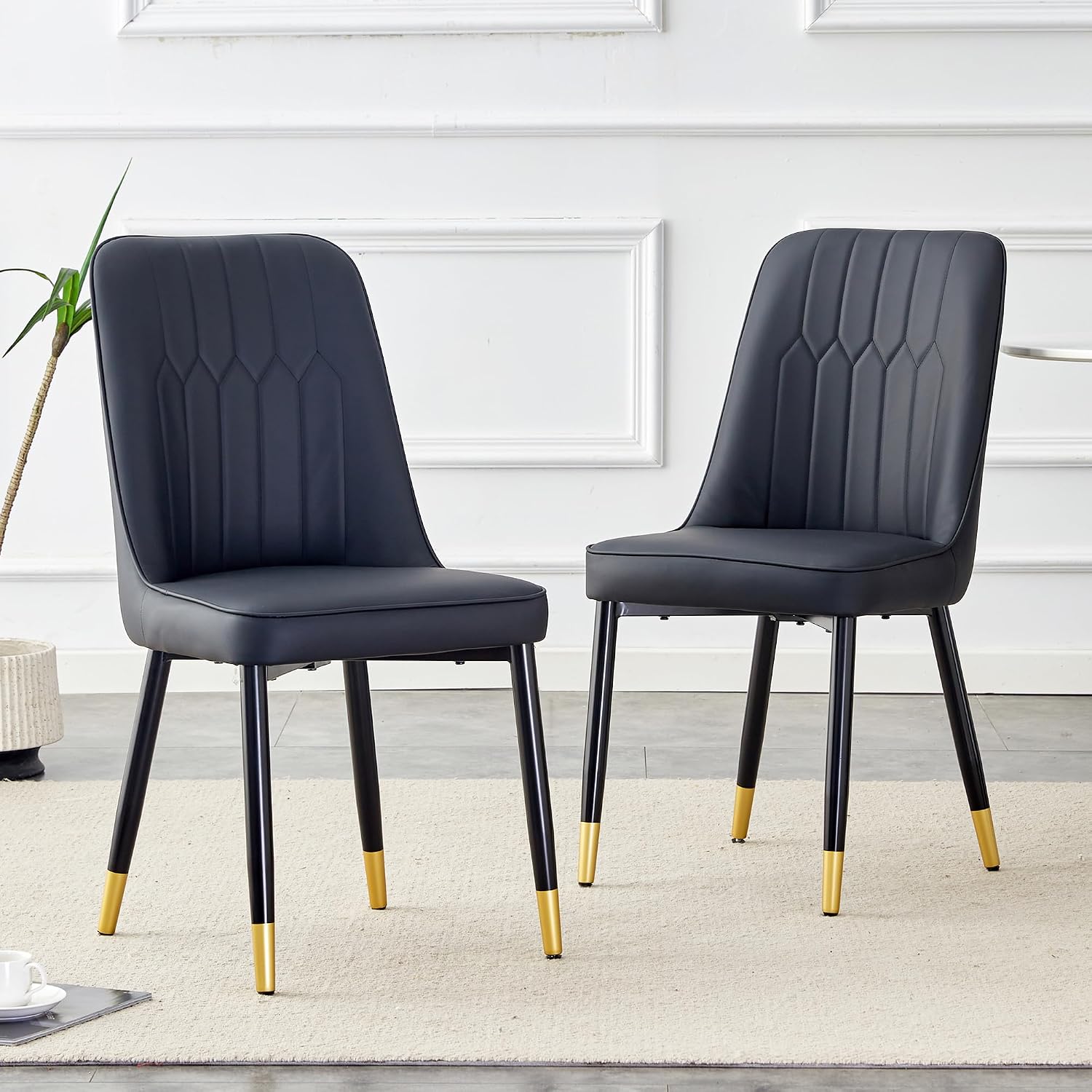 Dining Chairs Set of 8,White Leather Dining Chairs,Kitchen Chairs Upholstered,Modern Dining Room Chairs with Gold Metal Legs Frame for Restaurant,Kitchen and Dining Room