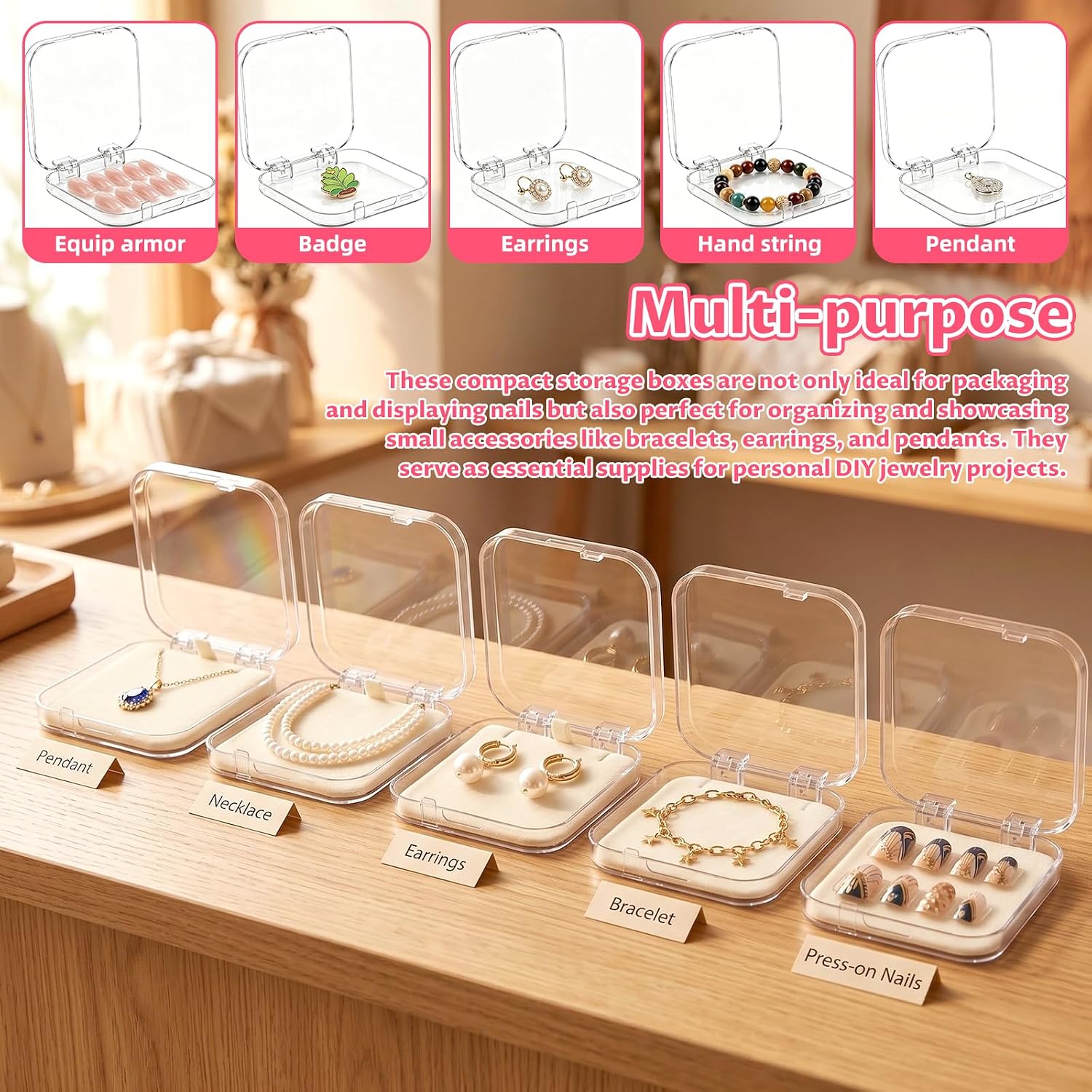 22 Pack Clear Press On Nail Boxes with 72 Double Sided Adhesive Tabs, Transparent Artificial Nail Storage Containers, Reusable Nail Display Packaging Cases for Nail Art DIY Salon Supplies