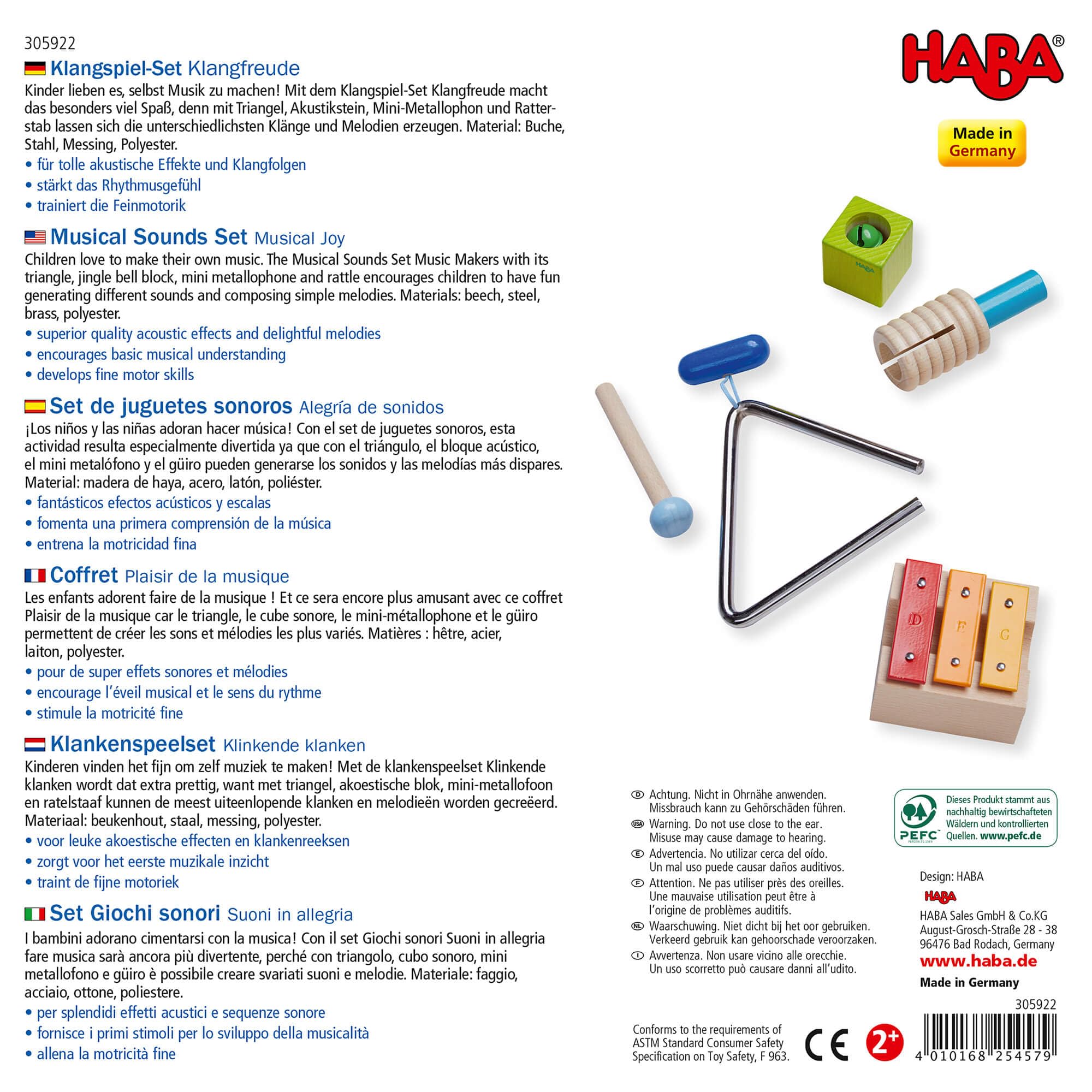 HABA 305922 - Klangspiel-Set Klangfreude, Klangspielzeug ab 2 Jahren, Made in Germany, Bunt