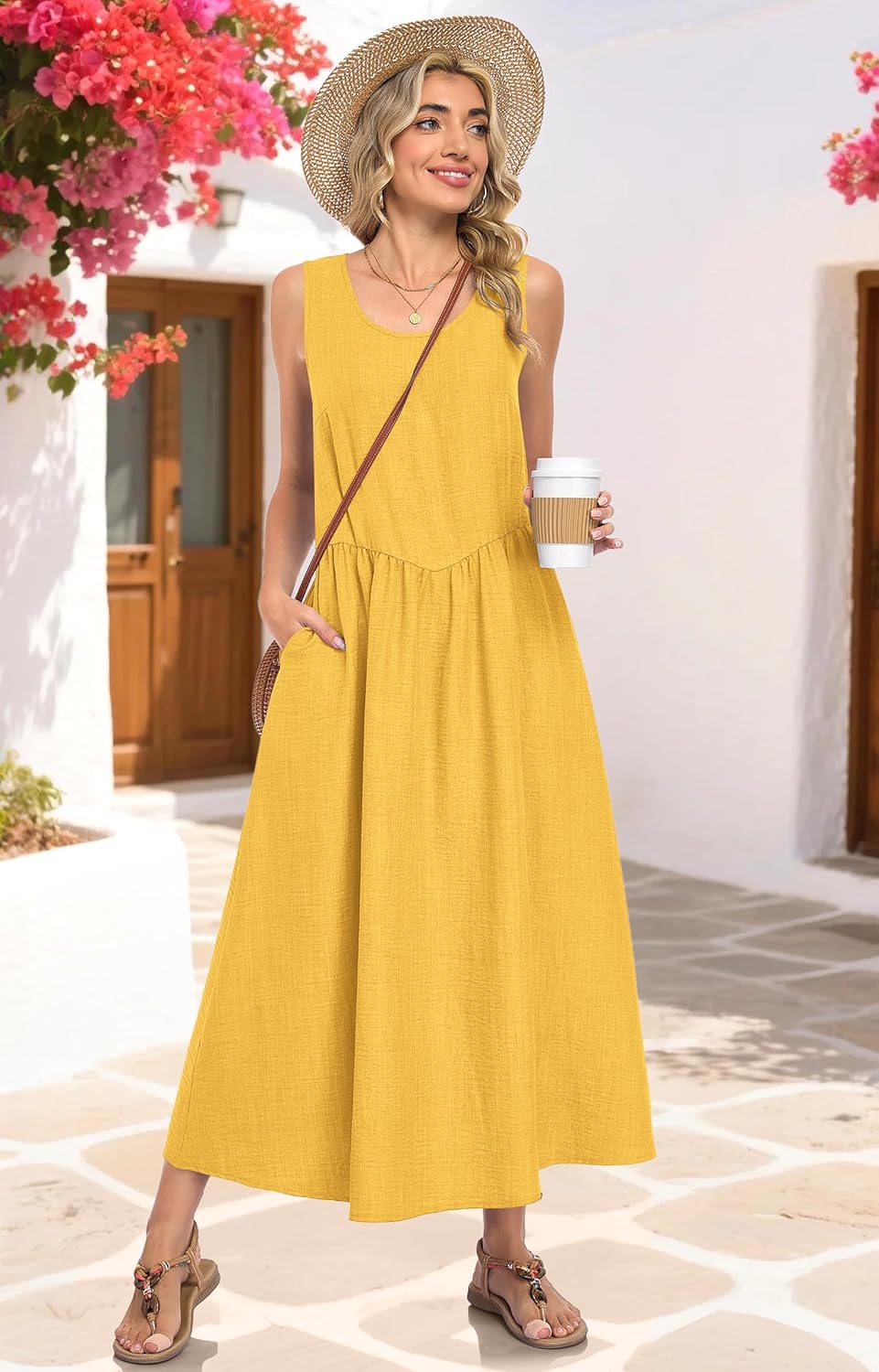 MOLERANI Women Summer Maxi Dress V-Shaped Waist Sundresses Sleeveless Long Dress with Pockets - Image 4