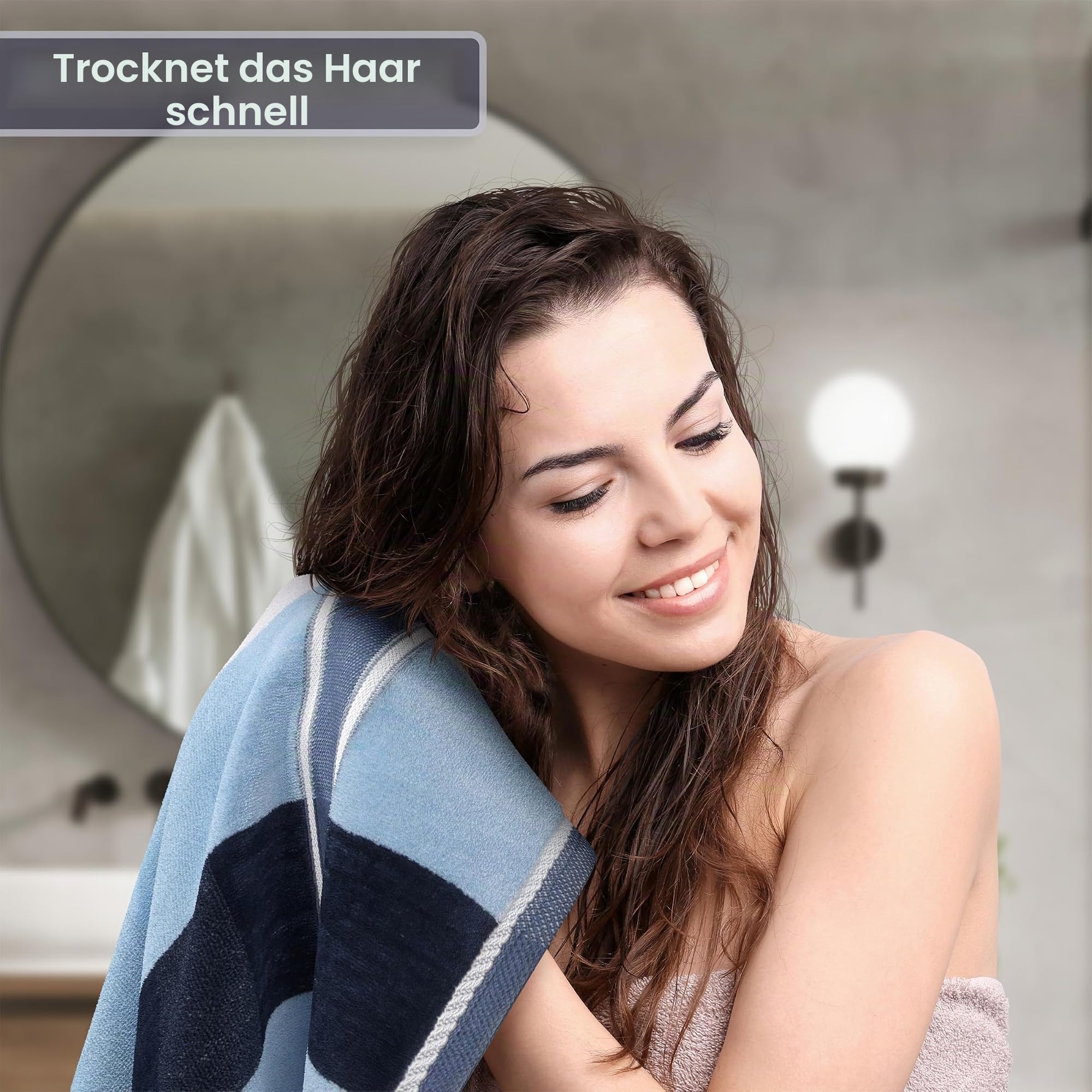 Lavish Home Handtuch-Set, saugfähige Baumwolle, Badzubehör mit Badetüchern, Handtüchern und Waschlappen, solide und gestreifte Handtücher (Marineblau), 6-teilig