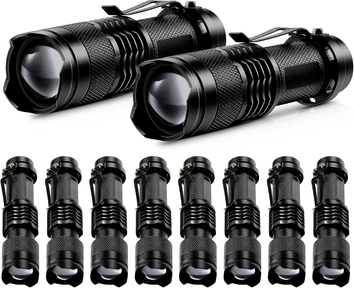 Mudder 10 Pack Mini LED Flashlight 3 Lighting Modes Small Adjustable Handheld Flashlight with Belt Clip for Camping Home Hiking Outdoor Work(Black, White Light)