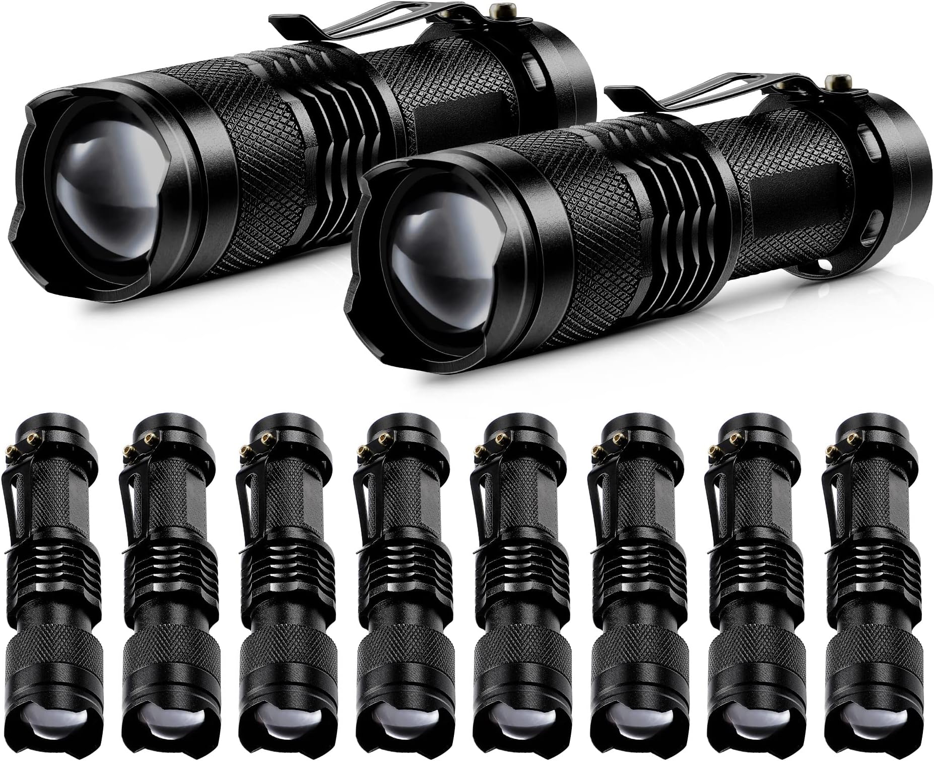 Mudder 10 Pack Mini LED Flashlight 3 Lighting Modes Small Adjustable Handheld Flashlight with Belt Clip for Camping Home Hiking Outdoor Work(Black, White Light)