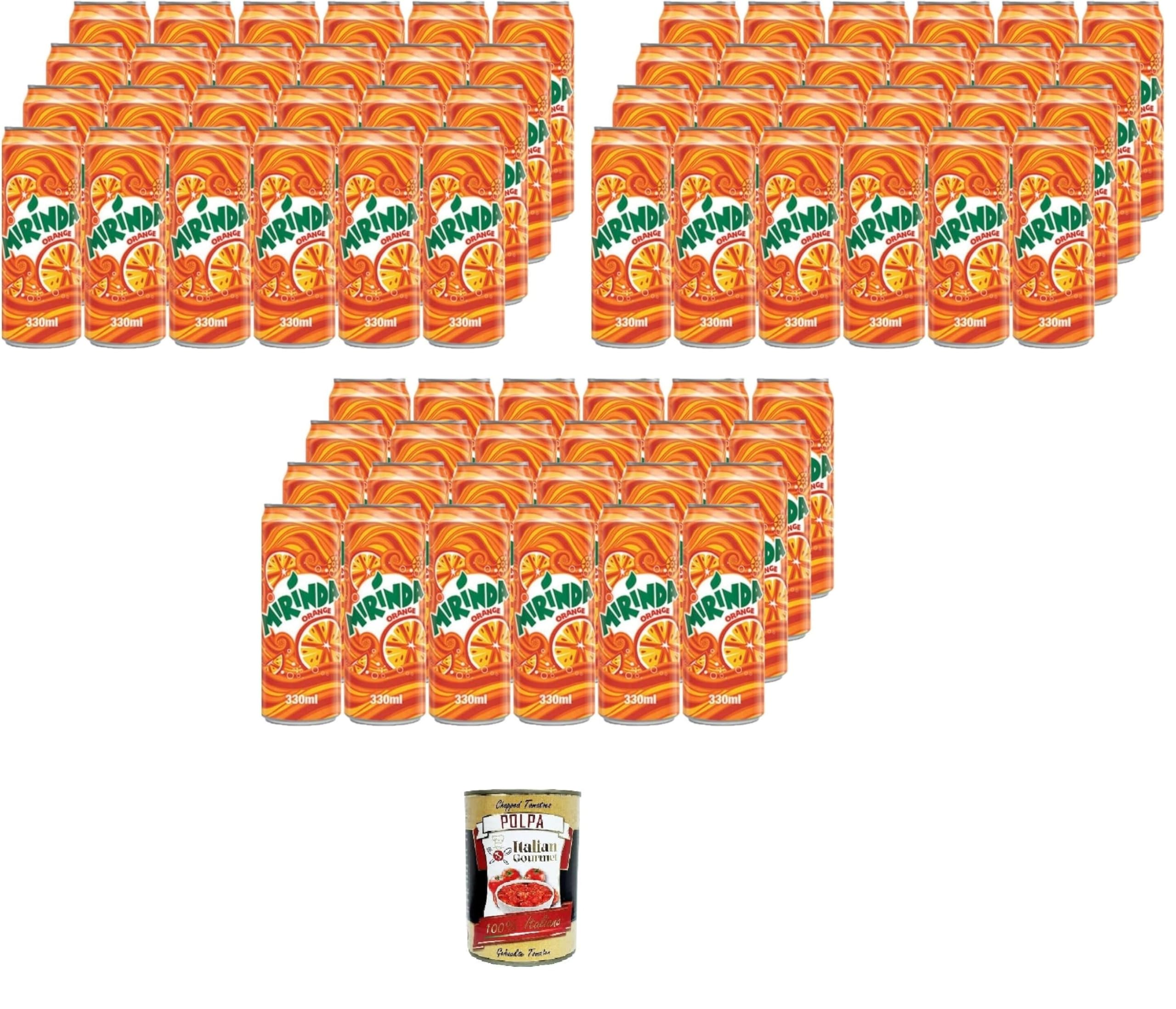 Mirinda Orange, bevanda all'arancia Bebida de naranja Naranja, 72x330ml+ Italian Gourmet polpa 400g