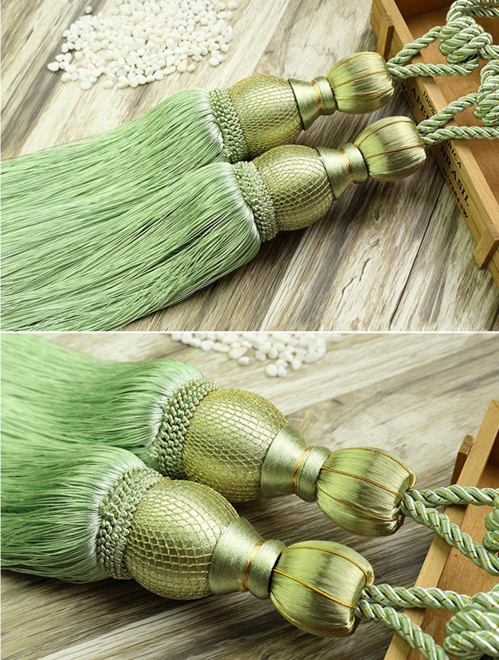 2 pièces Paire Accessoire de Rideau Suspendu Ceinture Boule Rideau Gland Embrasse Rideau Accessoires décoration, Vert Clair