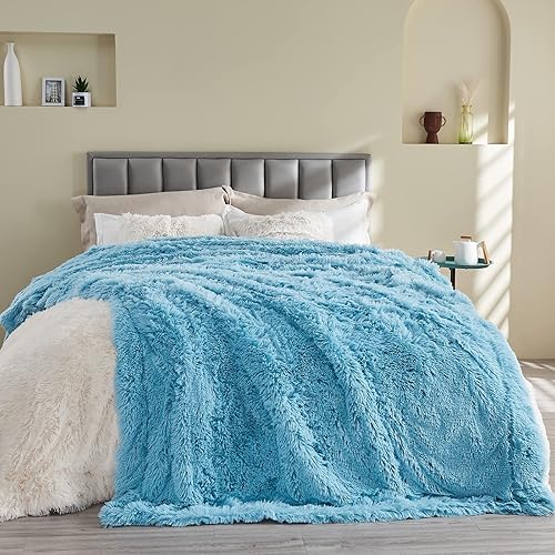 Miniatura 2 de GONAAP Manta mullida de piel sintética, color azul cielo, súper suave y acogedora manta mullida de felpa lanuda para sofá o cama (azul cielo, manta