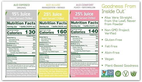 Miniatura 30 de ALO Aloe Vera Juice Drink ALLURE - Mangosteen + Mango 16.9 fl oz, Pack of 12 Plant-Based Drink with Real Aloe Pulp