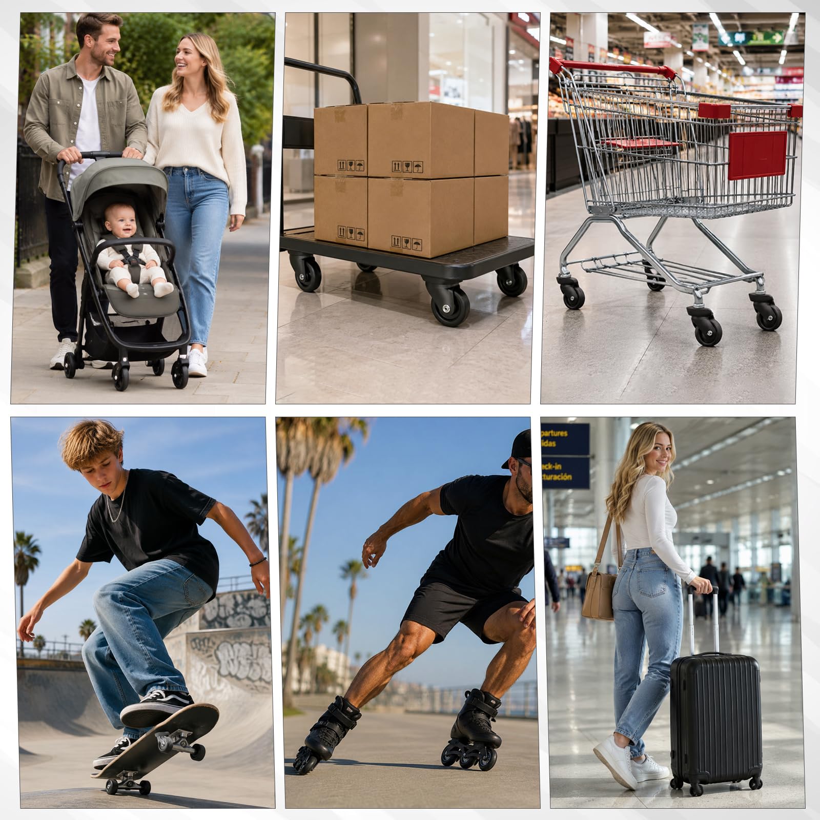 4 Pezzi Ruote Universali per Valigia, 50x18mm Ruote per Valigia, Rotelle Pivotanti Trolley Ricambio, Ruote per Carrello per Bagagli, Kit di Riparazione per Mobili con 30/36mm Doppi Cuscinetti