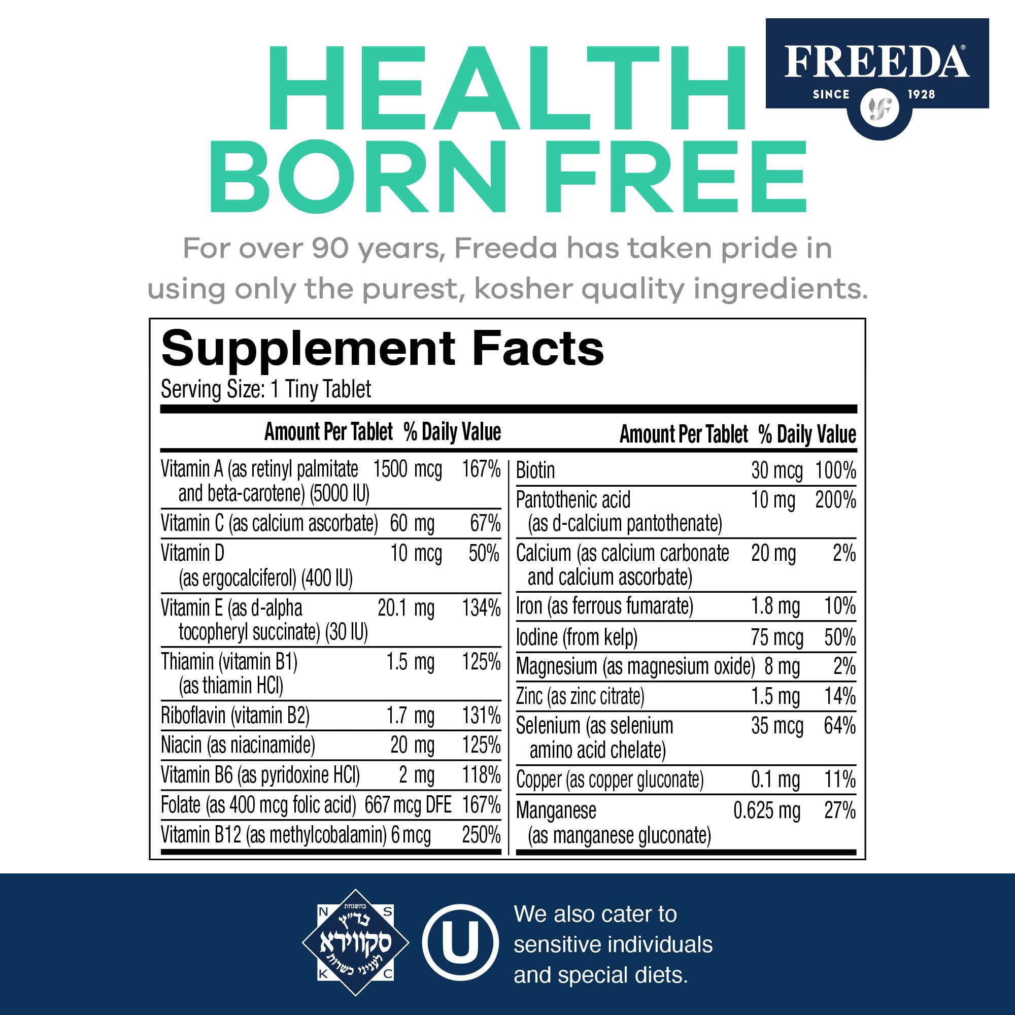 FREEDA Freedavite Moderate Multivitamin for Men & Women 100 Tiny Tablets — Amazon image 4