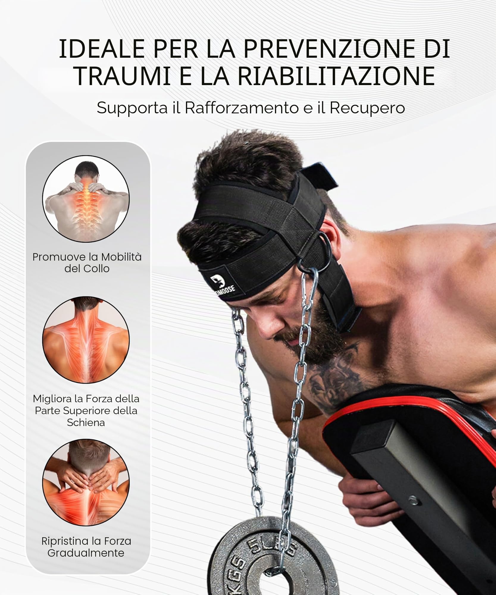DMoose Fitness Imbracatura Per Il Collo Per Sollevamento Pesi - Morbida Imbottitura Per Testa E Mento Con Catena In Acciaio Resistente Da 30" - Supporta Il Recupero Da Infortuni E Allenamenti Intensi