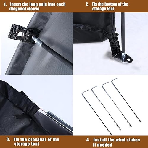 Miniatura 6 de Tienda de campaña de almacenamiento para bicicletas al aire libre, cobertizo de almacenamiento portátil para bicicletas con poste de repuesto y tira