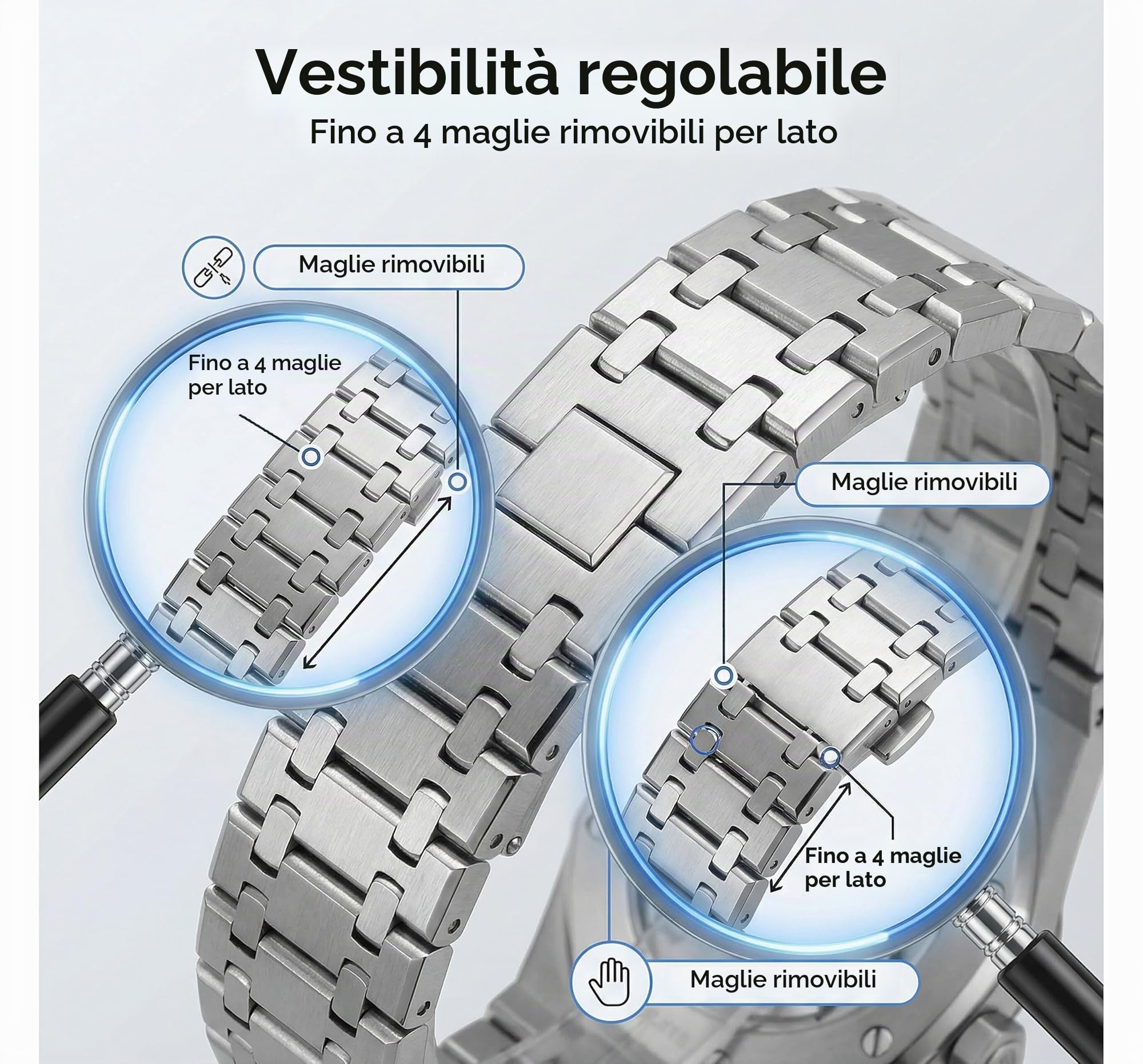 Ricambio Cinturino per Orologio Acciaio Inossidabile 316L compatibile con Casio G-Shock GA-2100 / GA-2110