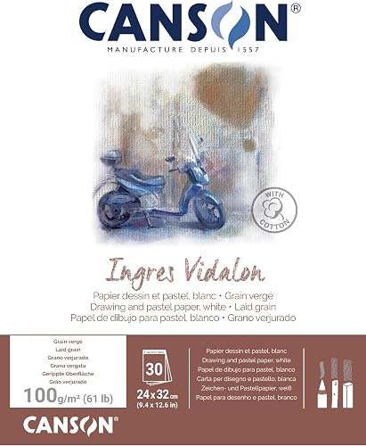 Canson Ingres Vidalon - Bloc encolado, 33% verjuradot, 24 x 32, 30 hojas, 100g, color blanco