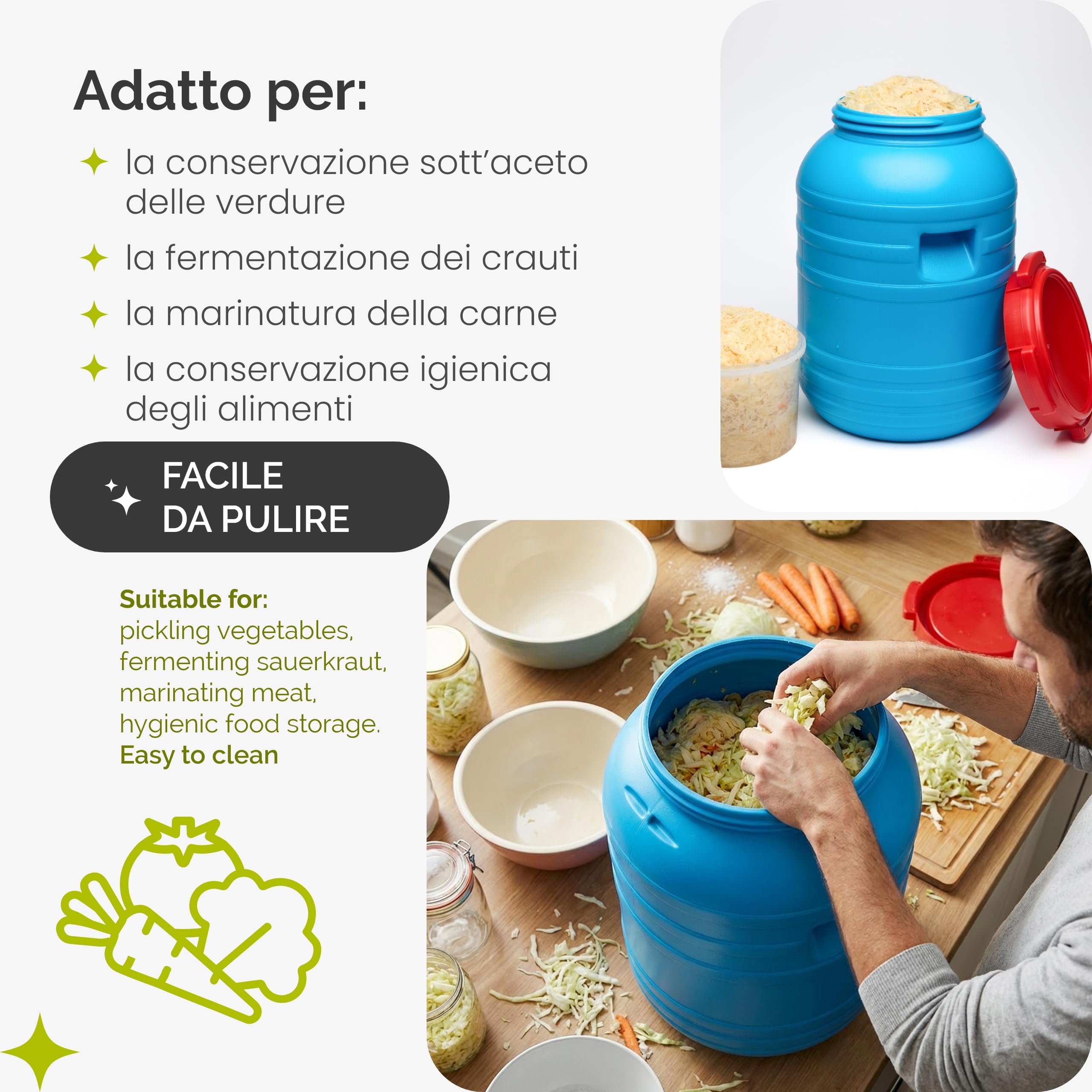 Garronda Set da 5, tanica di plastica da 30 litri, realizzata in HDPE per uso alimentare, adatta come serbatoio acqua per il giardino, contenitore per alimenti, bidone plastica universale GD-0055, Blu