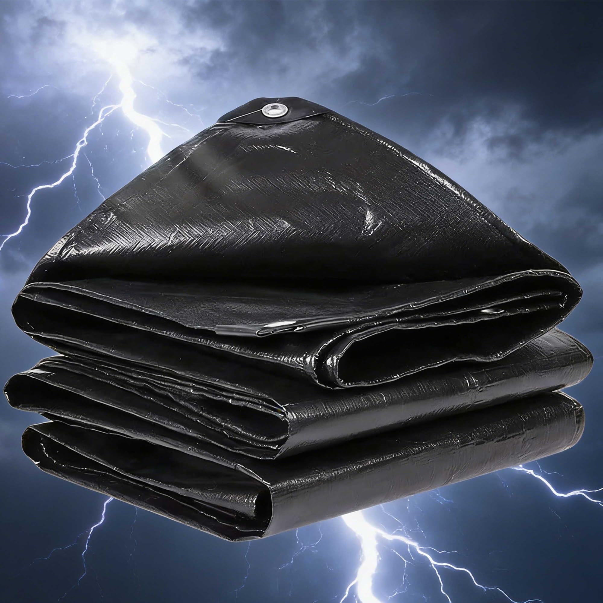 Lona Impermeable Exterior Heavy Duty 200g/m² PE 4x10m Toldo Reforzado Protección Cubretodo Duradera Resistente a Los Rayos UV Desgarros, Multiusos para Muebles Jardín Piscina Coche Negro