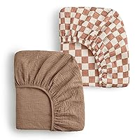 Vista 8 de Blissful Diary Muslin Crib Sheets for Girl Boy, Boho Neutral Soft Cotton Baby Sheet for 52''x28'' Standard Crib Mattress, 2 Pack(Brown Checkboard &
